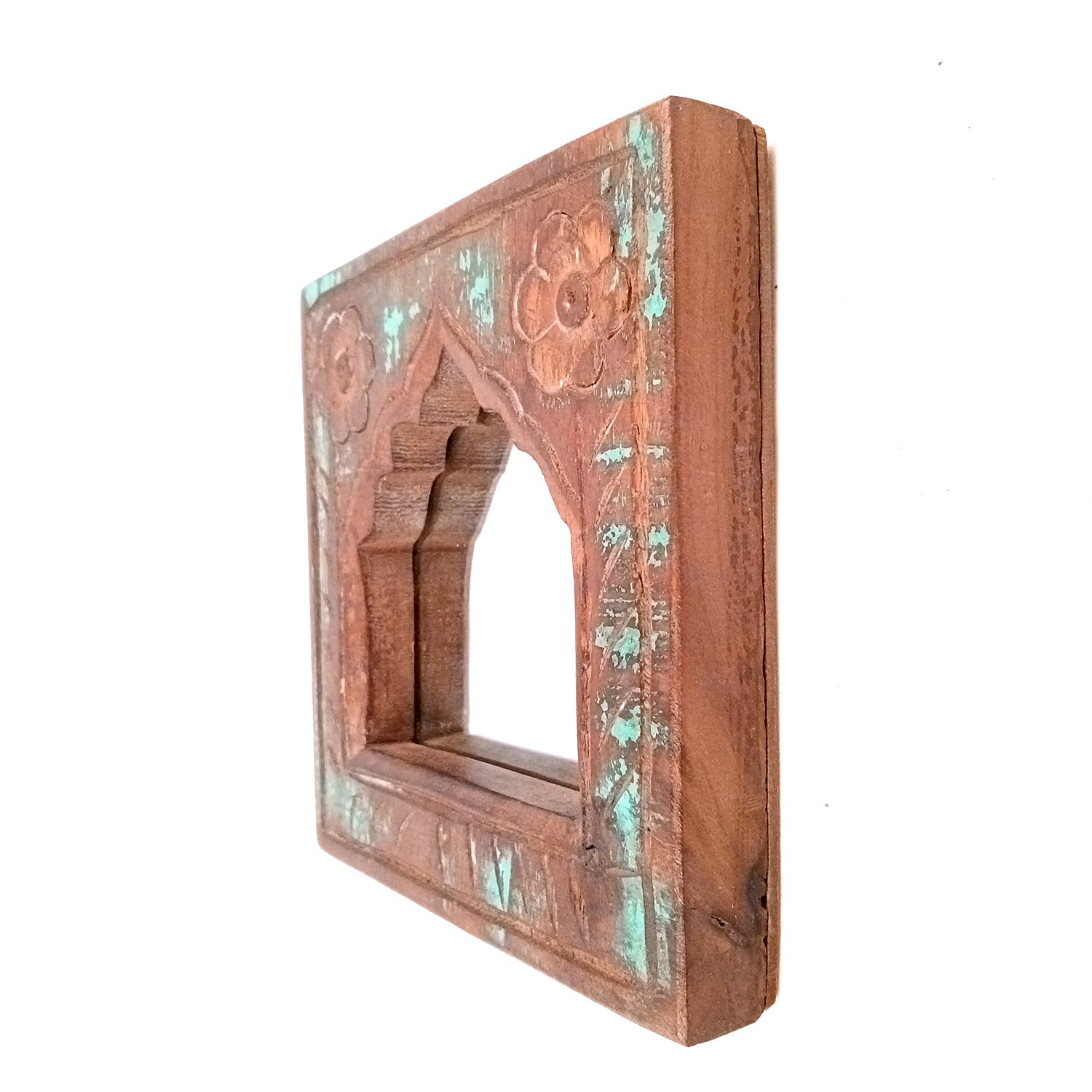 Wooden Jharokha Frame With Replaceable Mirror | Antique Finish Rustic Jharokha Carved in Solid Wood - For Wall Decor, Entrance, Living Room, Home Decor & Gifts - 7 Inch - Apkamart #Style_Design 3