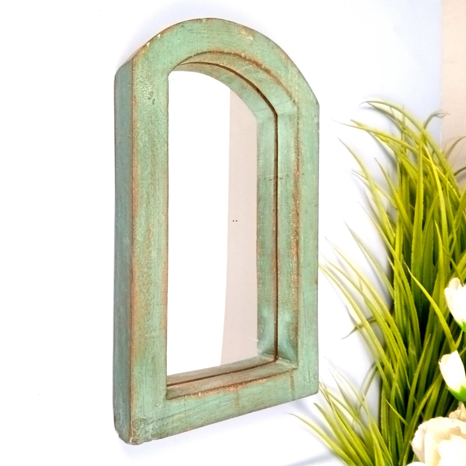 Wooden Mirror Frame | Traditional Indian Jharokha | Rustic Wall Mirror With Antique Finish - For Wall Decor, Entrance, Living Room, Home & Office Decor, & Gifts - 10 Inch - Apkamart