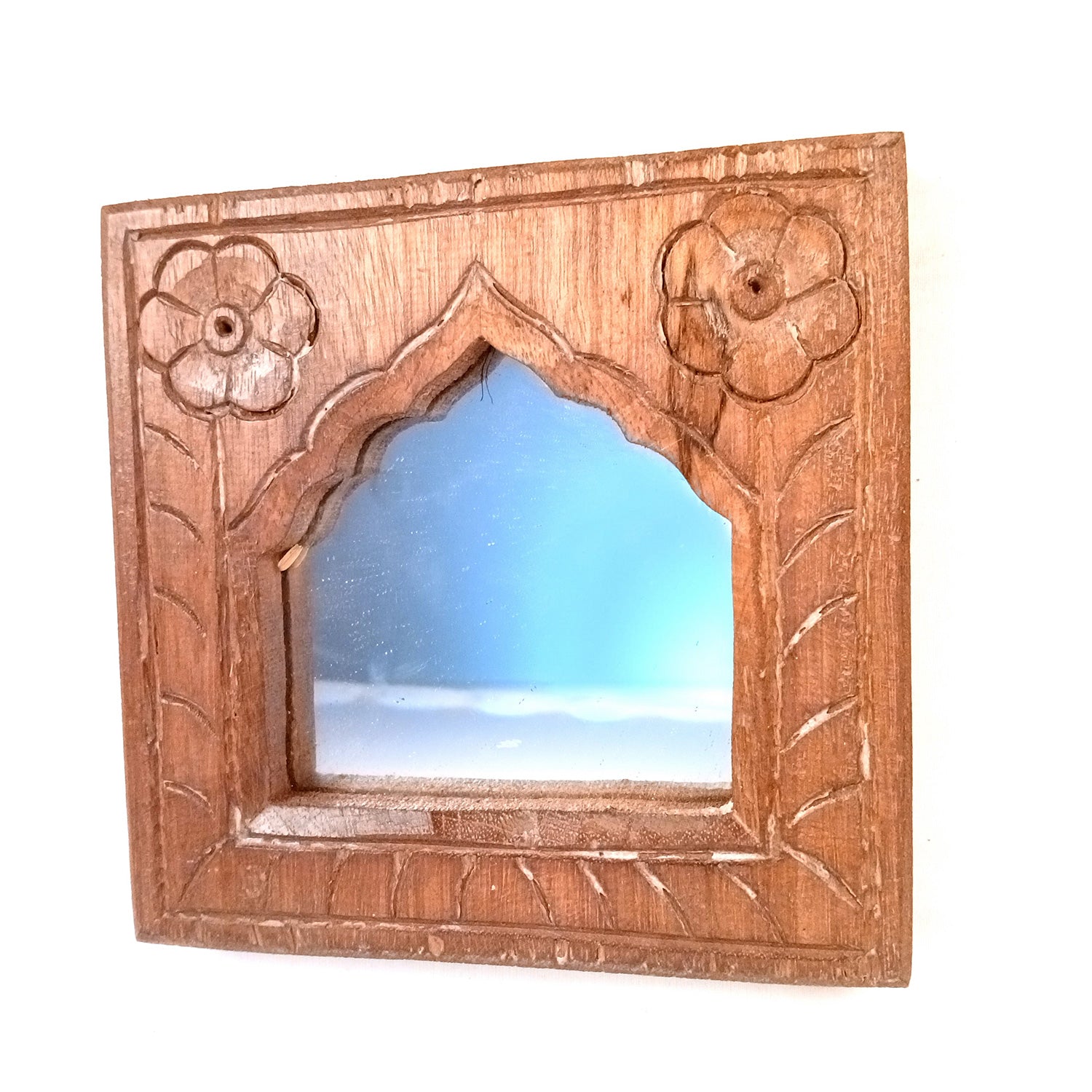 Wooden Jharokha Frame With Replaceable Mirror | Antique Finish Rustic Jharokha Carved in Solid Wood - For Wall Decor, Entrance, Living Room, Home Decor & Gifts - 7 Inch - Apkamart #Style_Design 1