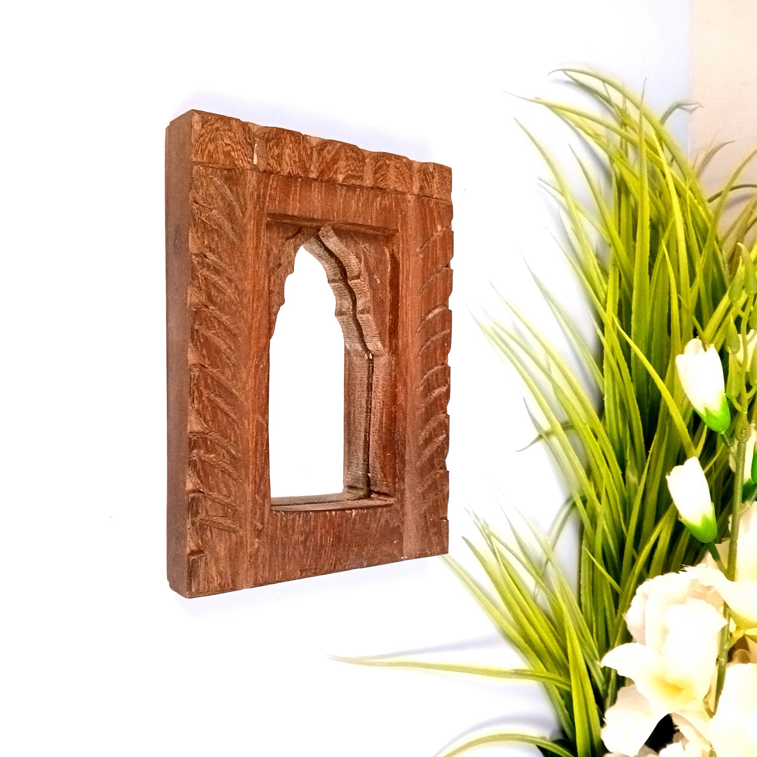 Wooden Mirror Frame | Traditional Indian Jharokha | Rustic Wall Mirror With Antique Finish - For Wall Decor, Entrance, Living Room, Home & Office Decor, & Gifts - 7 Inch - Apkamart #Style_Pack Of 1