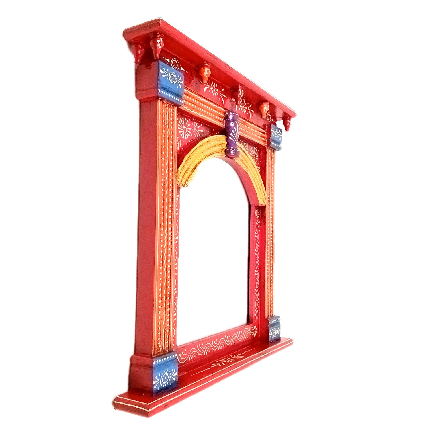 Jharokha Wall Hanging | Wooden Jharokha Frame Hangings - For Home, Wall Decor, Living room, Entrance Decoration & Gifts - 17 Inch (Wood, Brown) - Apkamart #Colour_Red