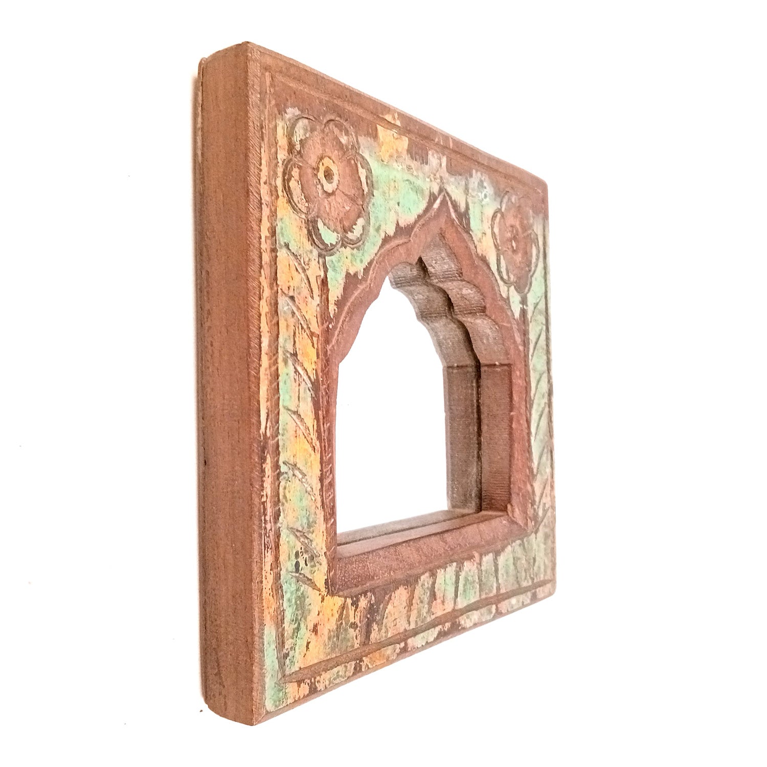 Wooden Jharokha Frame With Replaceable Mirror | Antique Finish Rustic Jharokha Carved in Solid Wood - For Wall Decor, Entrance, Living Room, Home Decor & Gifts - 7 Inch - Apkamart #Style_Design 2