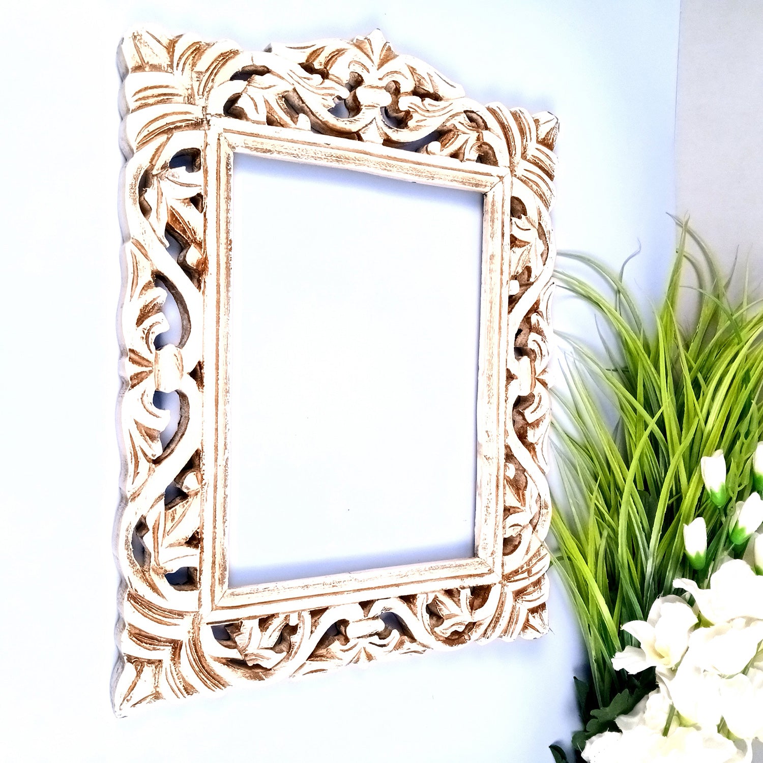 Wooden Frame With Carving | Wood Frame For Photo, Paintings & Mirror - For Home, Wall Decor, Living room, Entrance, Hotels, Resorts & Gifts - 18 Inch - Apkamart