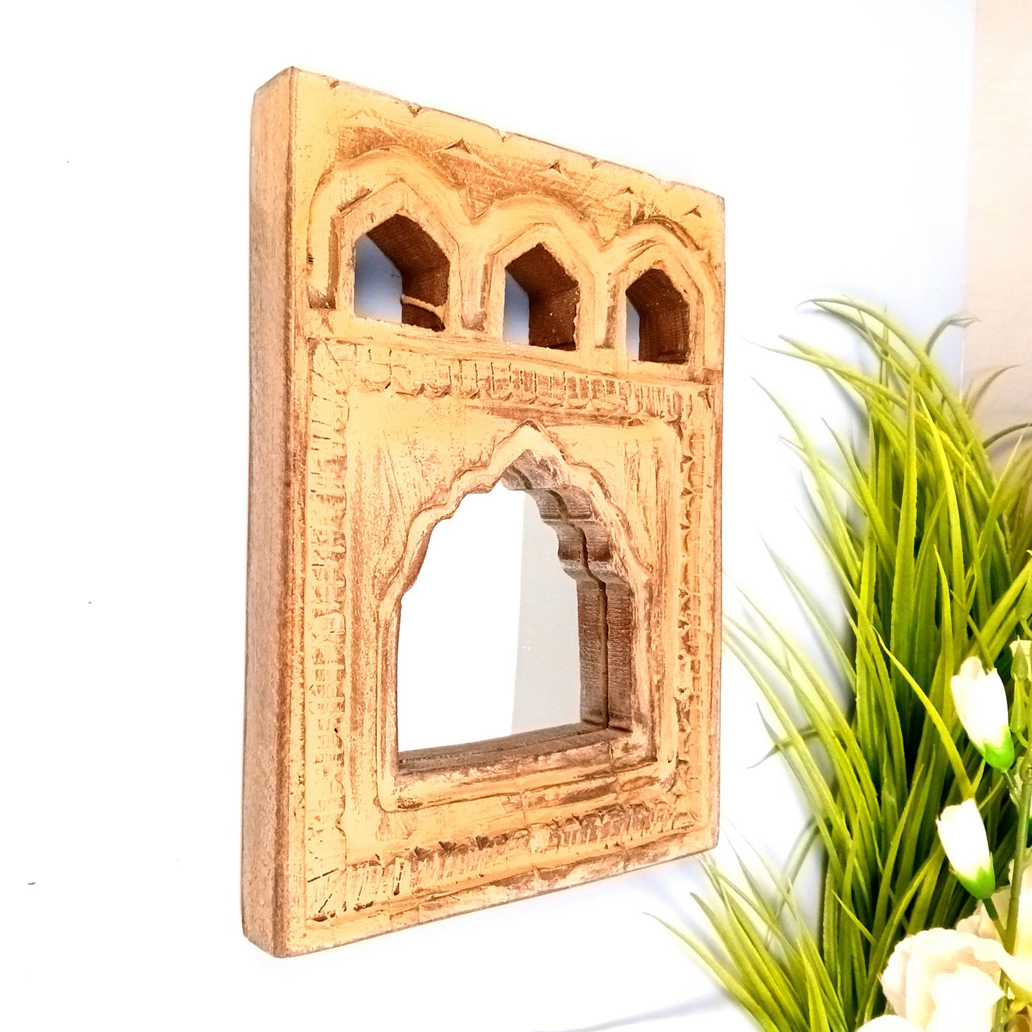 Wooden Mirror Frame | Traditional Indian Jharokha | Rustic Wall Mirror With Antique Finish - For Wall Decor, Entrance, Living Room, Home & Office Decor, & Gifts - 9 Inch - Apkamart #Style_Design 2