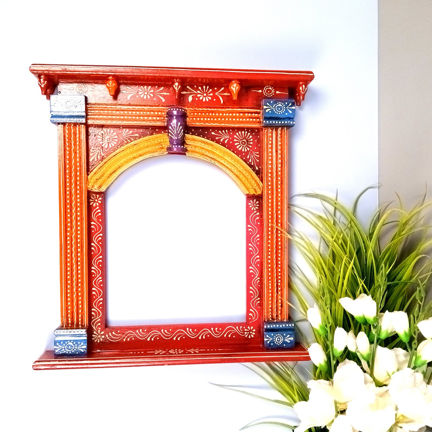 Jharokha Wall Hanging | Wooden Jharokha Frame Hangings - For Home, Wall Decor, Living room, Entrance Decoration & Gifts - 17 Inch (Wood, Brown) - Apkamart #Colour_Red