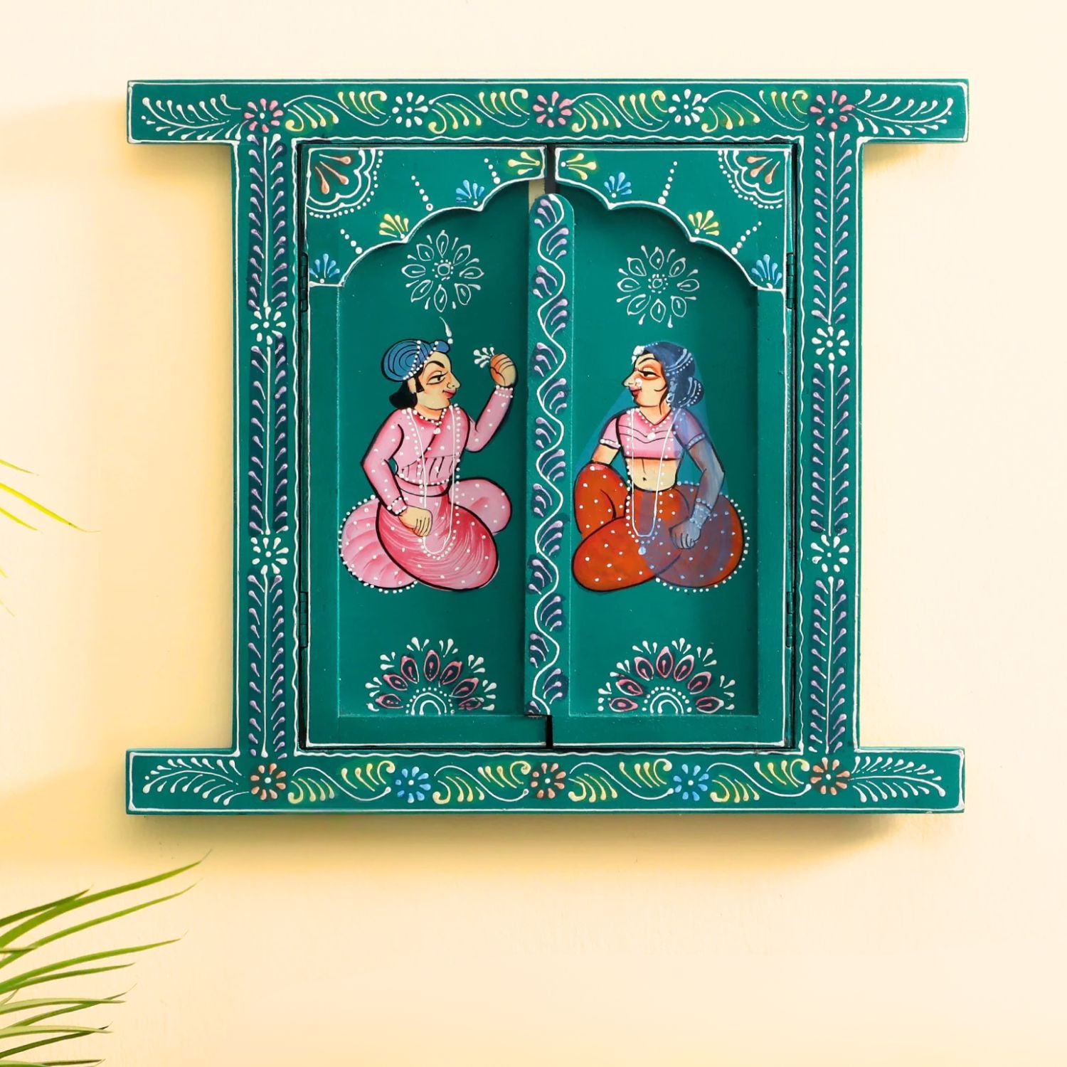 Wooden Window Jharokha Frame | Ethnic Jharokha Wall Hanging With Opening Doors - For Home, Wall Decor, Living room, Entrance Decoration & Gifts - 15 Inch - Apkamart #Style_Design 3