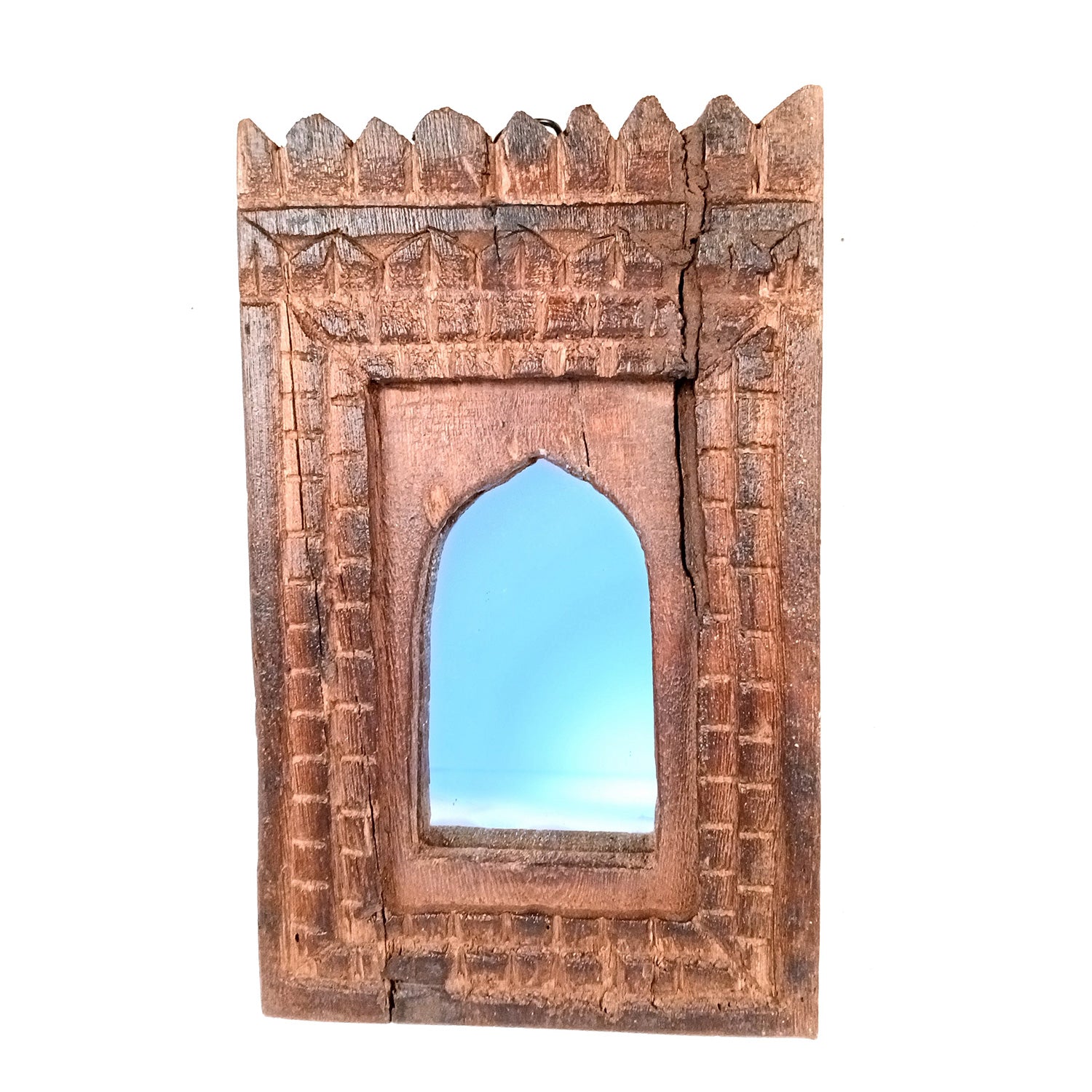 Wooden Jharokha With Mirror Wall Hanging | Antique Finished Handcrafted Replaceable Mirror Frame - Home, Wall Decor, Living room, Entrance Decor & Gifts - 9 Inch - Apkamart