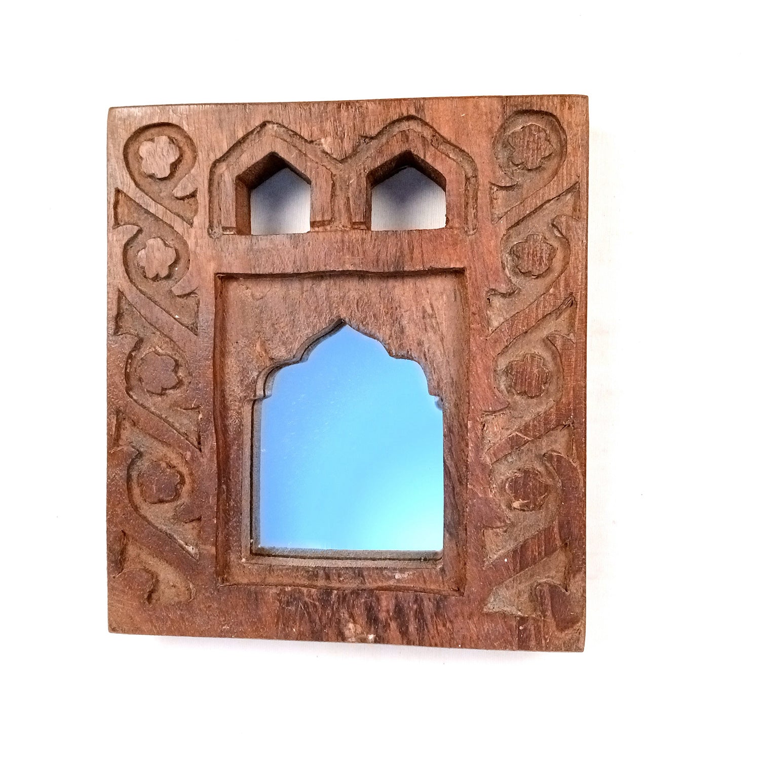 Wooden Mirror Frame | Traditional Indian Jharokha | Rustic Wall Mirror With Antique Finish - For Wall Decor, Entrance, Living Room, Home & Office Decor, & Gifts - 9 Inch - Apkamart #Style_Design 1