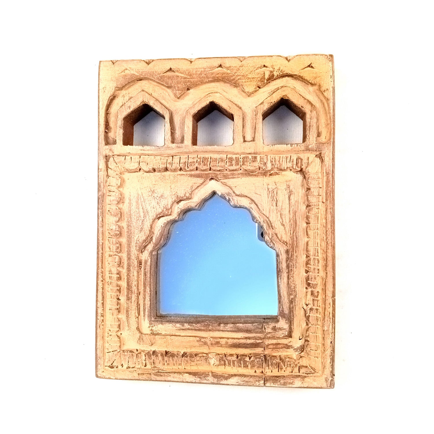 Wooden Mirror Frame | Traditional Indian Jharokha | Rustic Wall Mirror With Antique Finish - For Wall Decor, Entrance, Living Room, Home & Office Decor, & Gifts - 9 Inch - Apkamart #Style_Design 2