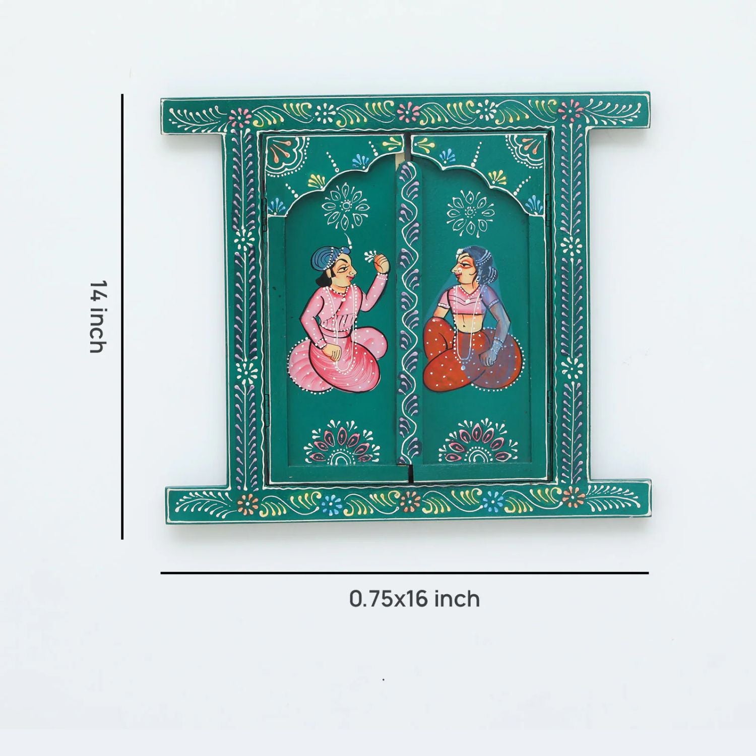 Wooden Window Jharokha Frame | Jharokha Wall Hanging With Opening Doors - For Home, Wall Decor, Living room, Entrance Decoration & Gifts - 16 Inch - Apkamart #Colour_Green