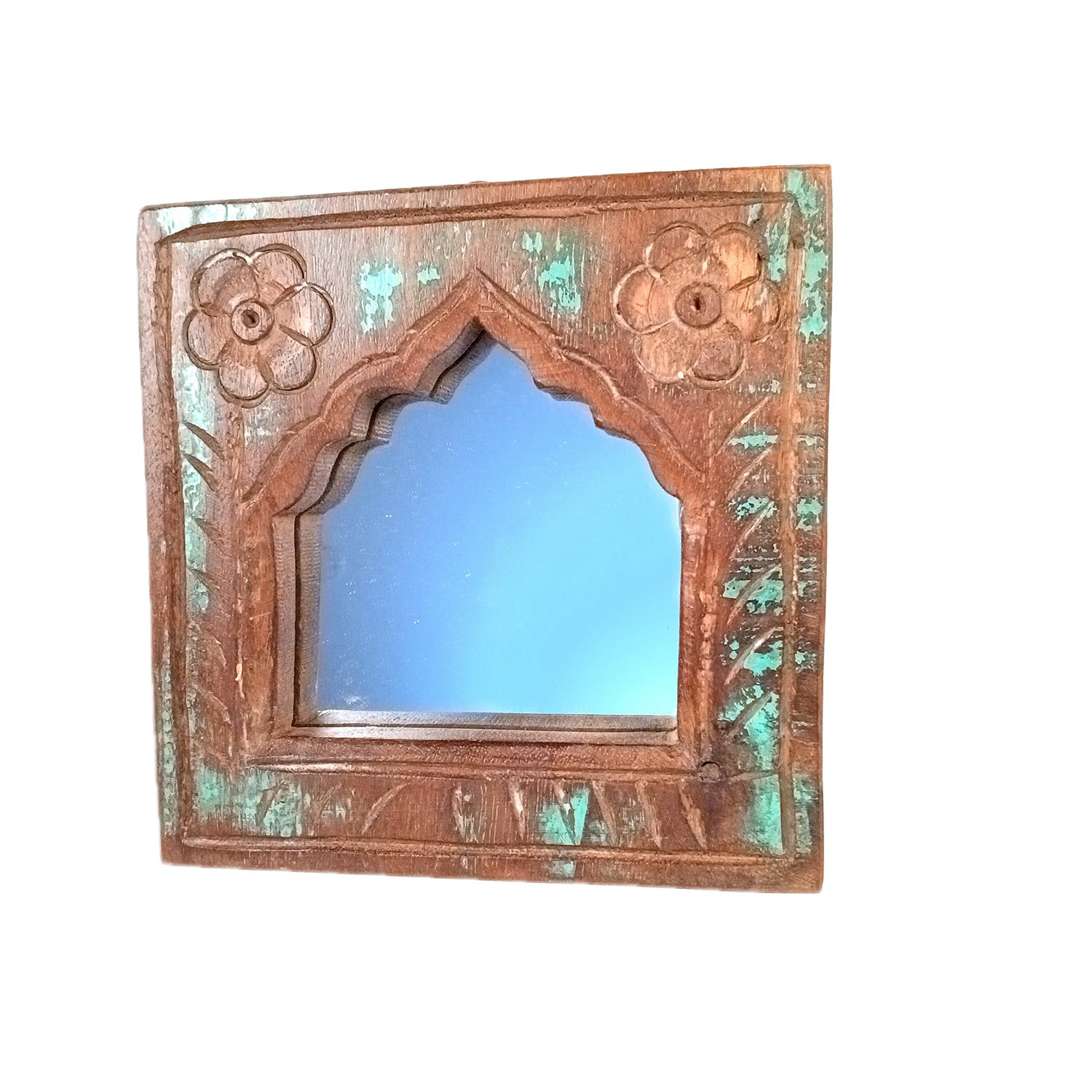 Wooden Jharokha Frame With Replaceable Mirror | Antique Finish Rustic Jharokha Carved in Solid Wood - For Wall Decor, Entrance, Living Room, Home Decor & Gifts - 7 Inch - Apkamart #Style_Design 3