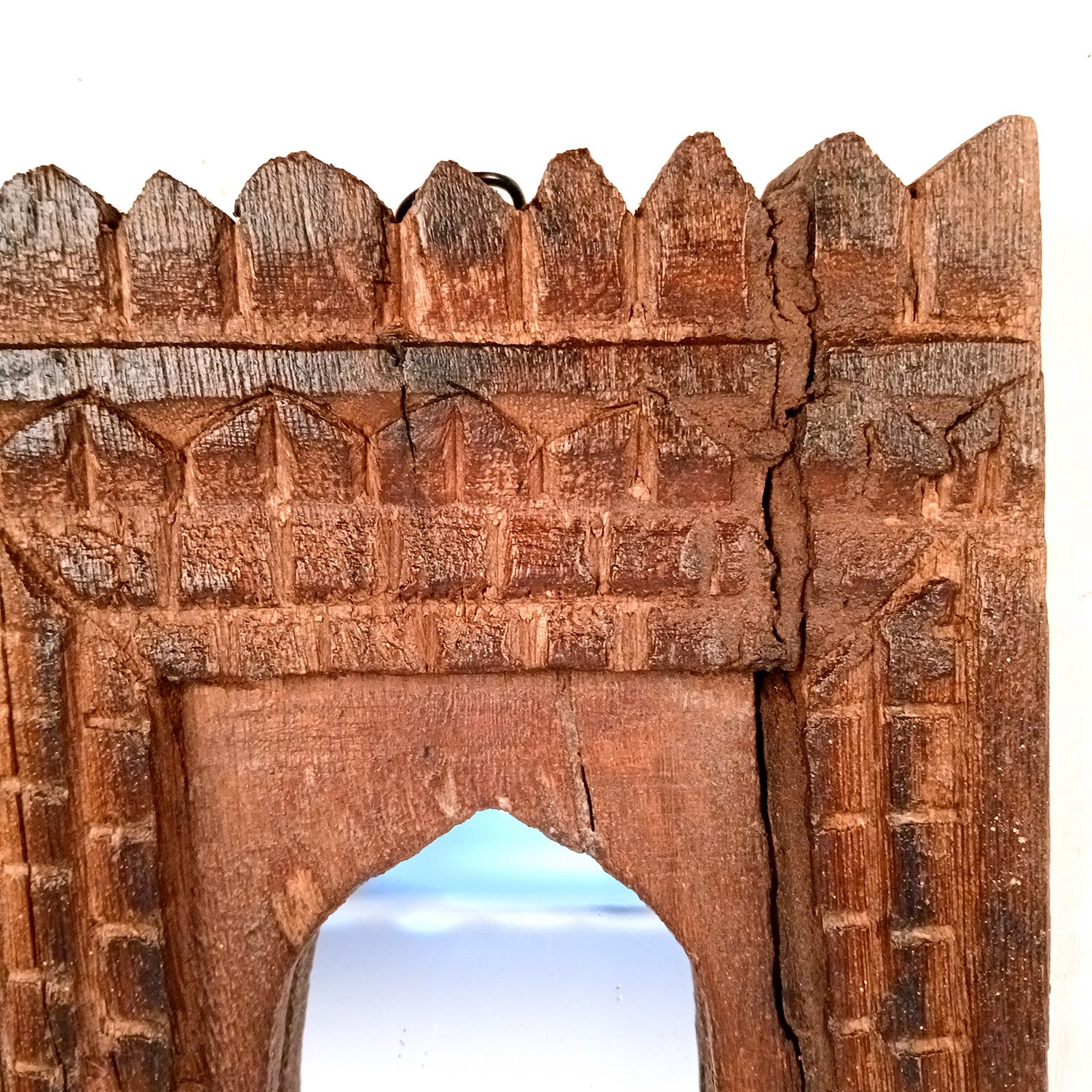 Wooden Jharokha With Mirror Wall Hanging | Antique Finished Handcrafted Replaceable Mirror Frame - Home, Wall Decor, Living room, Entrance Decor & Gifts - 9 Inch - Apkamart