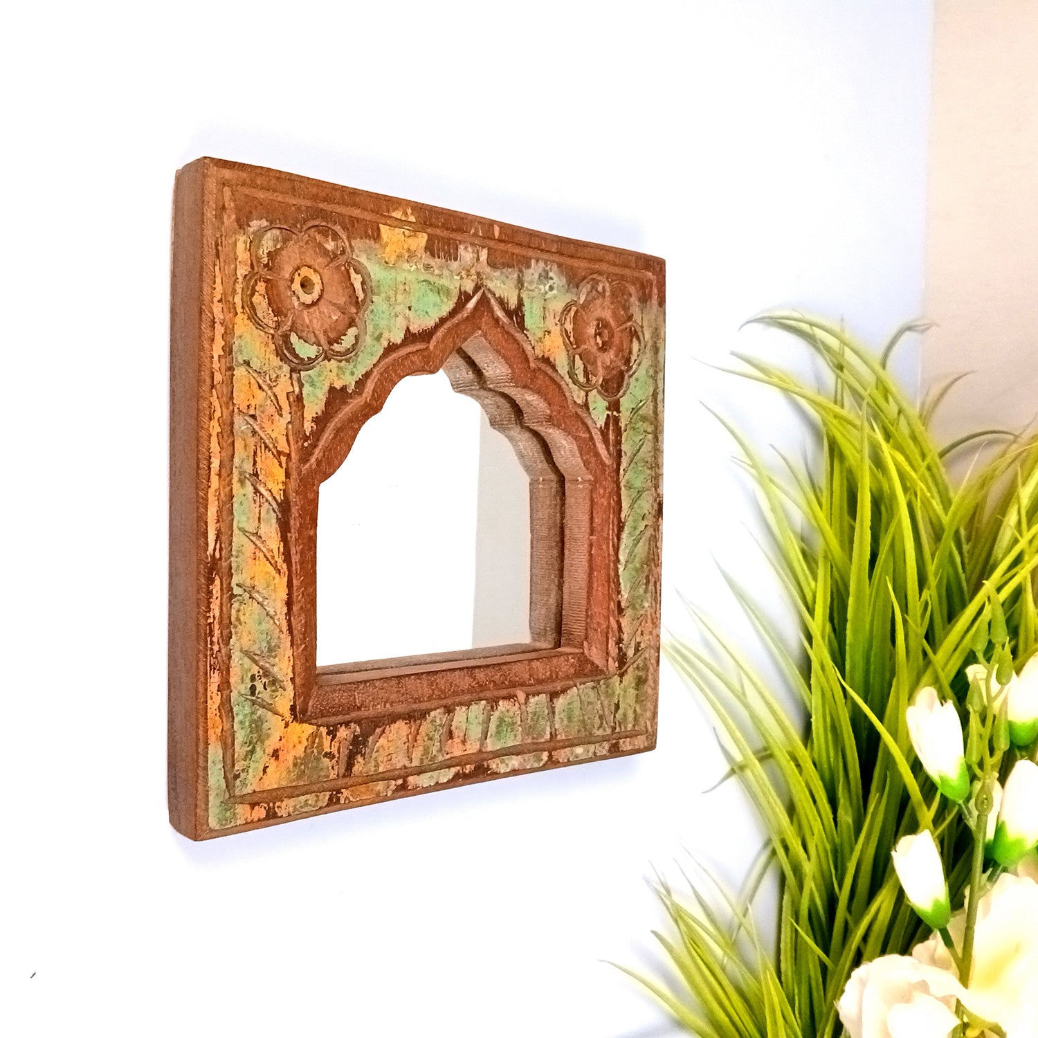 Wooden Jharokha Frame With Replaceable Mirror | Antique Finish Rustic Jharokha Carved in Solid Wood - For Wall Decor, Entrance, Living Room, Home Decor & Gifts - 7 Inch - Apkamart #Style_Design 2