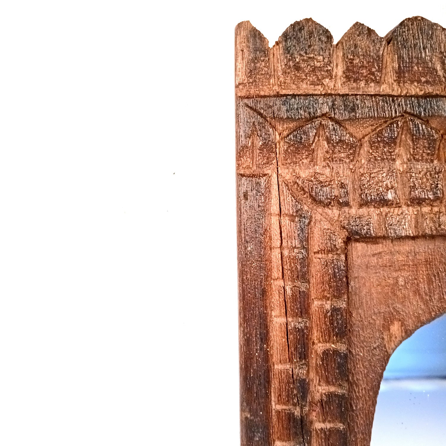 Wooden Jharokha With Mirror Wall Hanging | Antique Finished Handcrafted Replaceable Mirror Frame - Home, Wall Decor, Living room, Entrance Decor & Gifts - 9 Inch - Apkamart