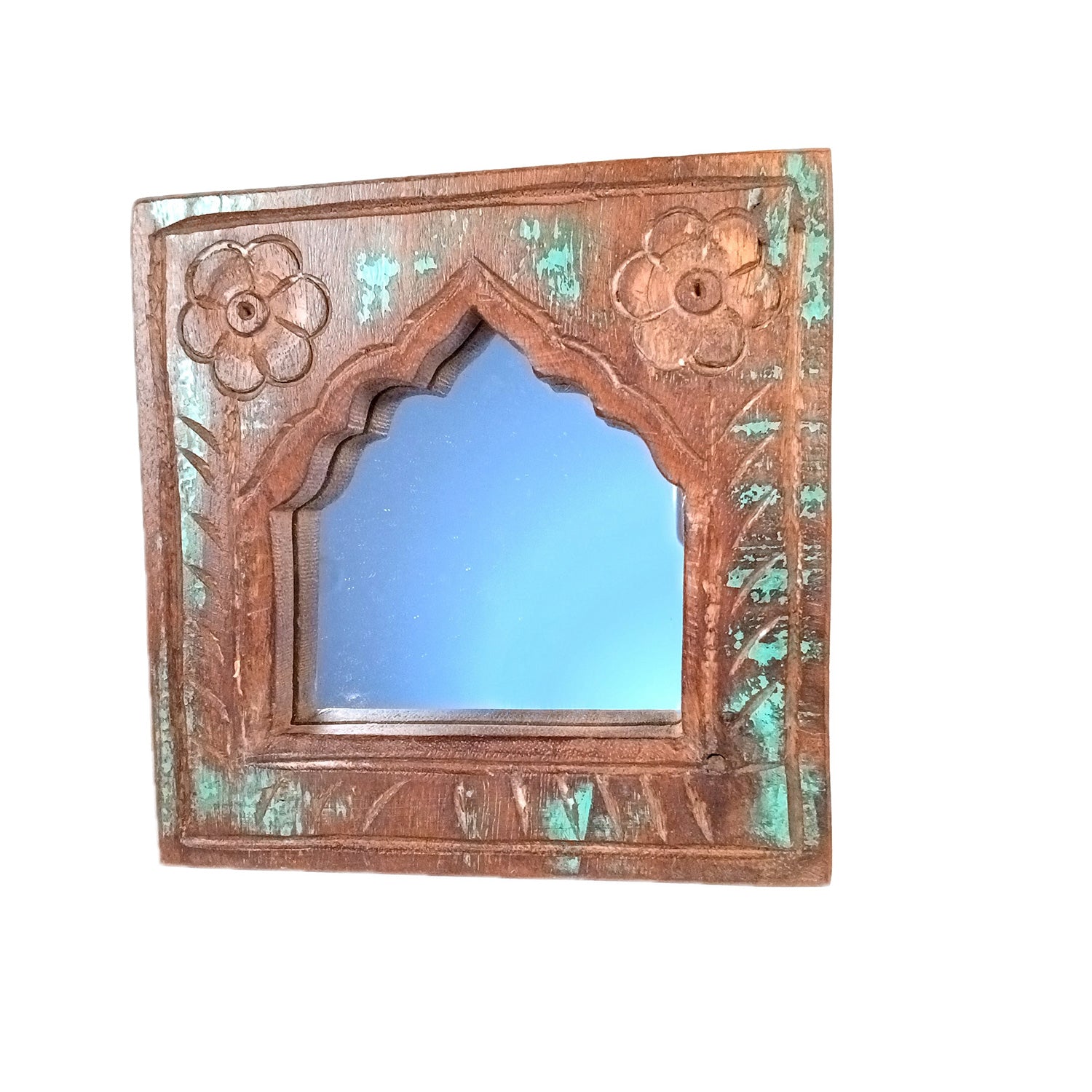 Wooden Jharokha Frame With Replaceable Mirror | Antique Finish Rustic Jharokha Carved in Solid Wood - For Wall Decor, Entrance, Living Room, Home Decor & Gifts - 7 Inch - Apkamart #Style_Design 3