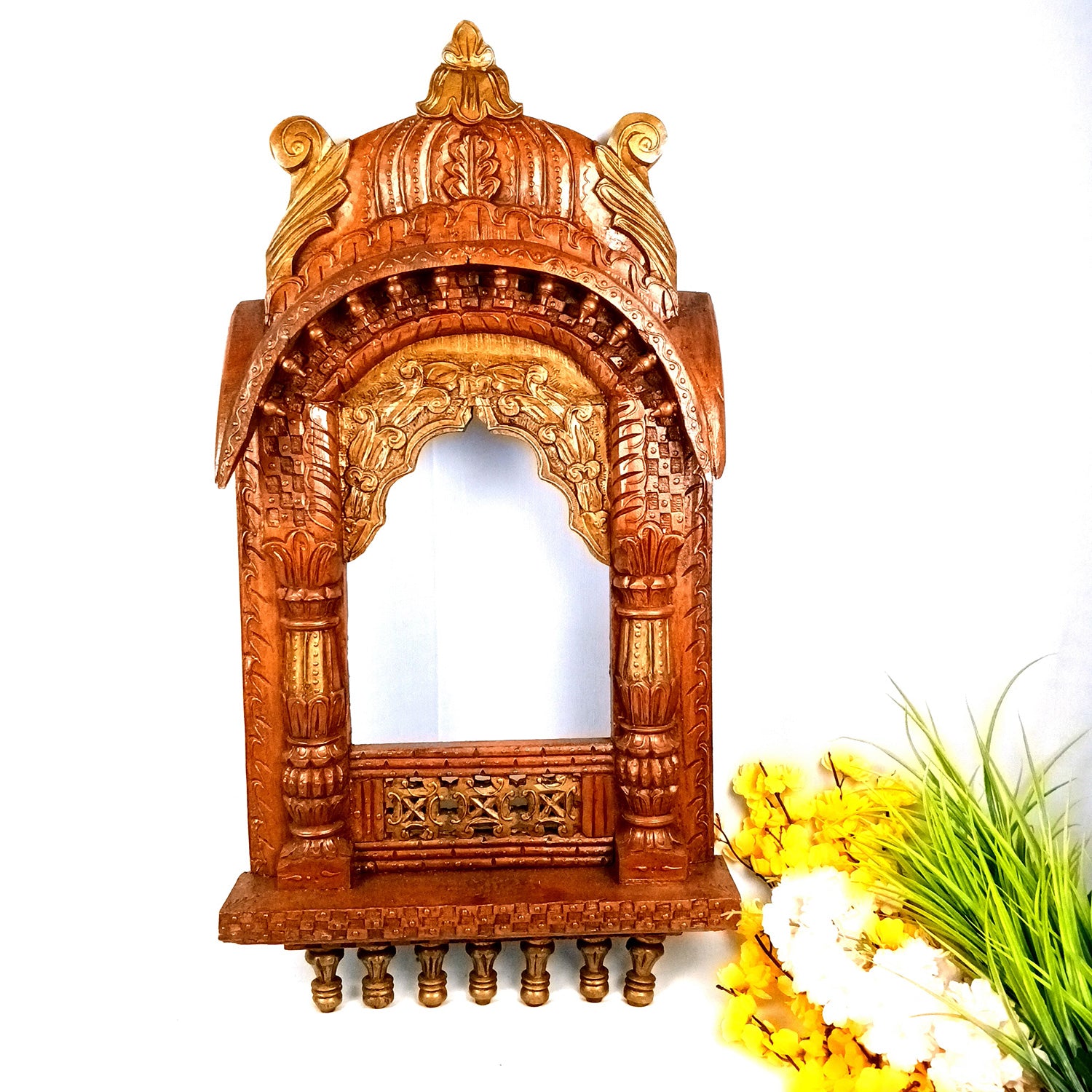 Jharokha Wall Hanging Big | Wooden Jharokha Hangings for Photo Frame & Mirrors - Decorative Jharokhas For Home, Wall Decor, Living room, Entrance Decoration & Gifts - 36 Inch - Apkamart #Color_White