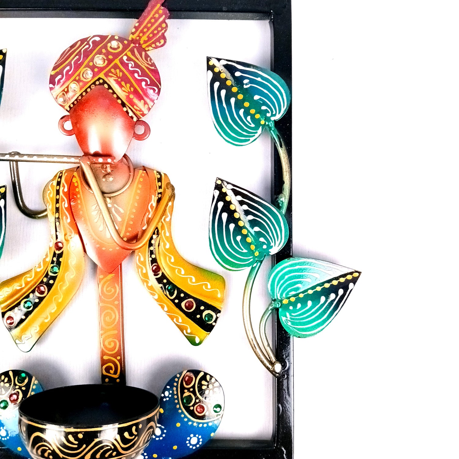 Krishna Key Holder With Candle tea Light Stand | Decorative Wall Hanging | Keys Organizer - for Home, Entrance, Office Decor & Gifts - 12 Inch - Apkamart