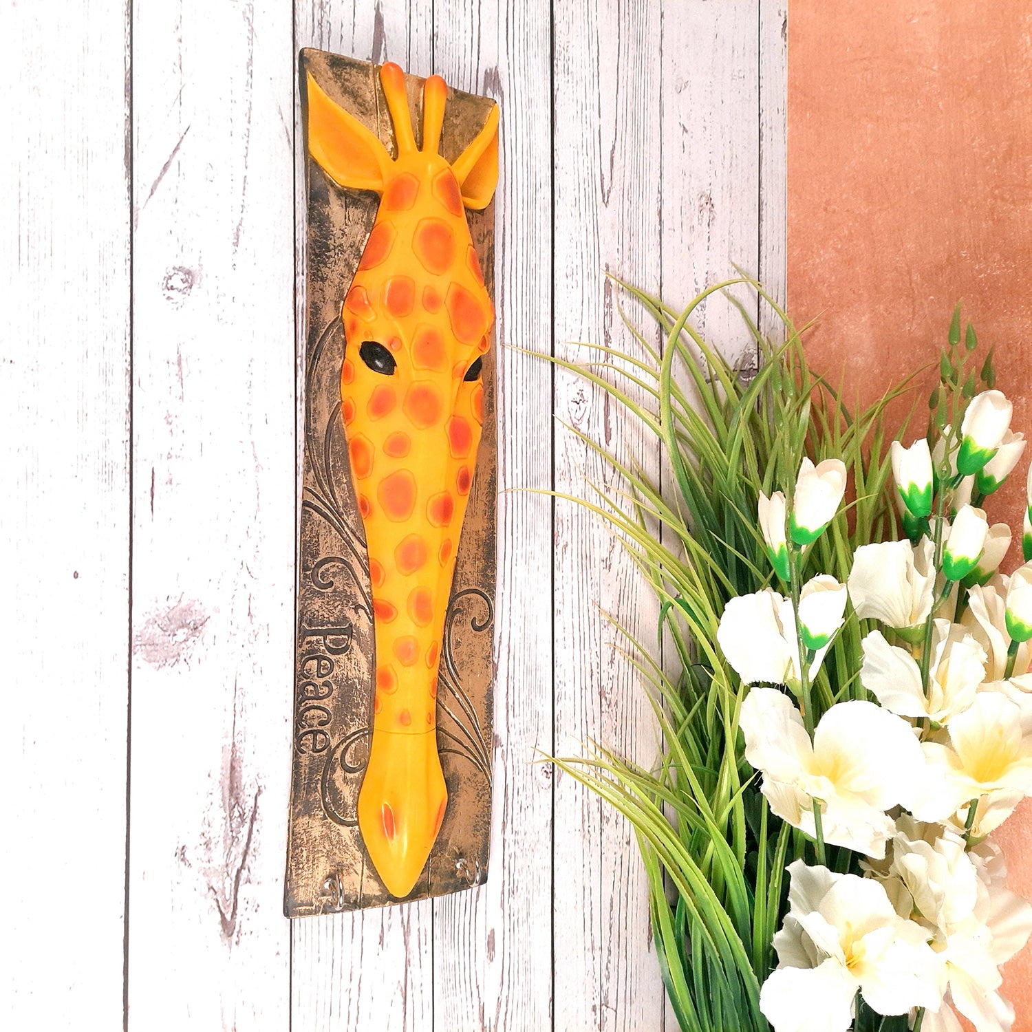 Key Holder Wall Hanging | Key Hook Hanger Stand - Giraffe Design| Keys Organizer - For Home, Entrance, Office Decor & Gifts - 16 Inch (2 Hooks)