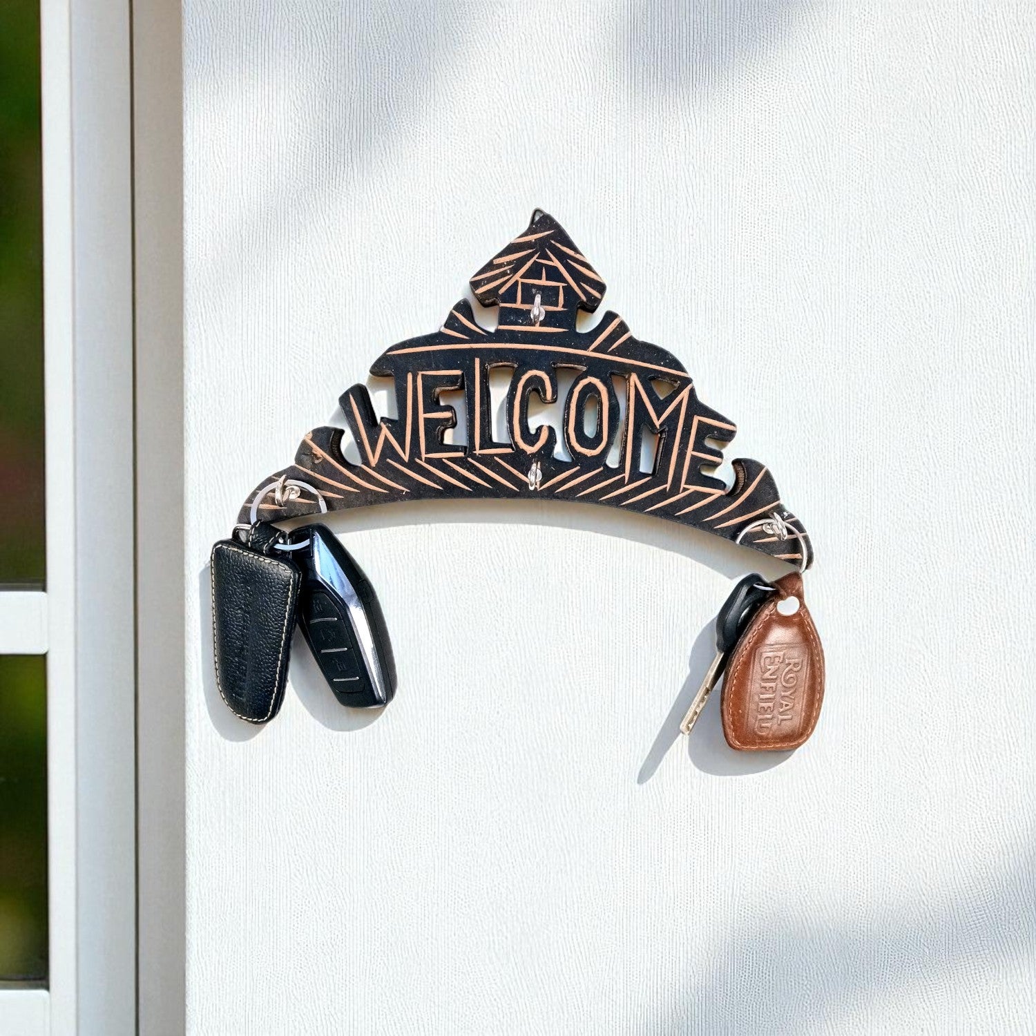 Key Hook Wall Decor | Key Holder Stand Welcome Design| Key Hanger Organiser - For Home, Entrance, Office Decor & Gifts - 10 Inch (4 Hooks) - Apkamart