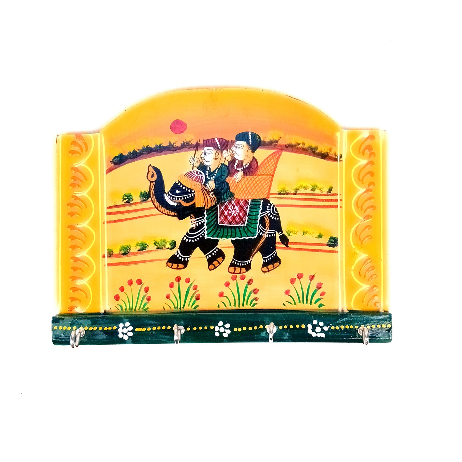 Key Holder Wall Hanging | Handpainted Key Hook Stand With _ Hooks | Keys Organizer - For Home, Entrance, Office Decor & Gifts - 9 Inch (Pack of 2) - Apkamart