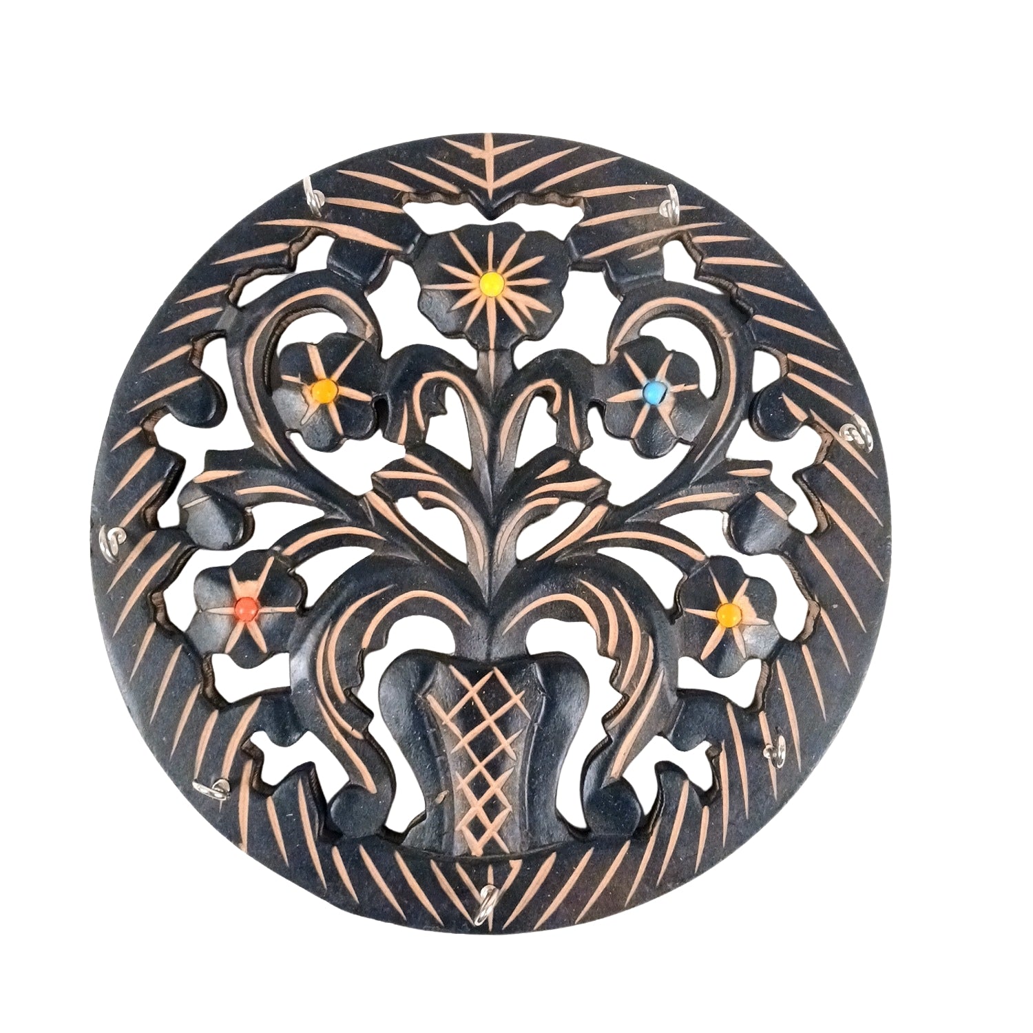 Wooden Key Holder | Wall Mounted Wooden Key Organizer for Home Entrance, Living Room & Office | Decorative Key Rack for Door & Wall Decor - 11 Inch (7 Hooks) - Apkamart