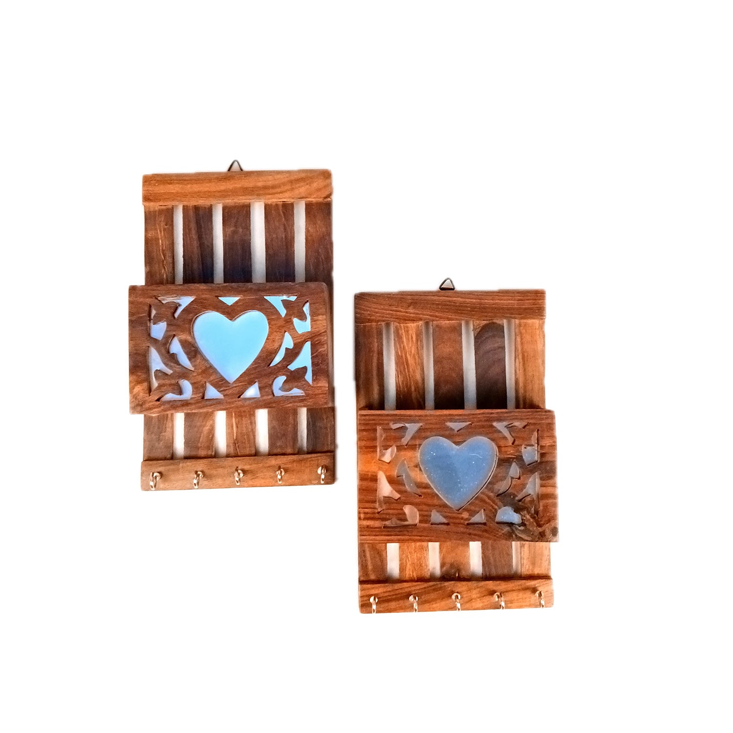 Key Holder with Letter Box | Key Hook Stand | Wooden Keys & Paper Organizer - For Home, Entrance, Office Decor & Gifts - 10 Inch (10 Hooks) (pack of 2) - Apkamart