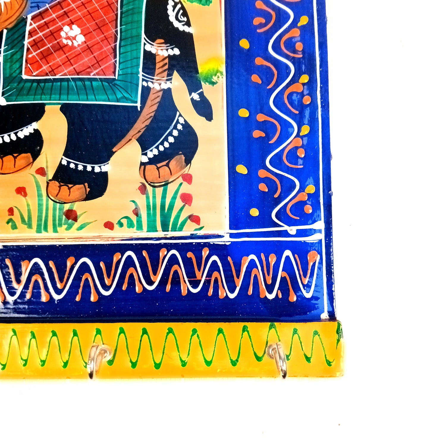 Key Hook Wall Decor | Handpainted Key Holder Stand With 4 Hooks | Key Organiser - For Home, Entrance, Office Decor & Gifts - 12 Inch (Pack of 2) - Apkamart