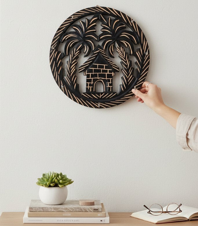 Wooden Key Holder | Wall Mounted Wooden Key Organizer for Home Entrance, Living Room & Office | Decorative Key Rack for Door & Wall Decor - 11 Inch (7 Hooks) - Apkamart