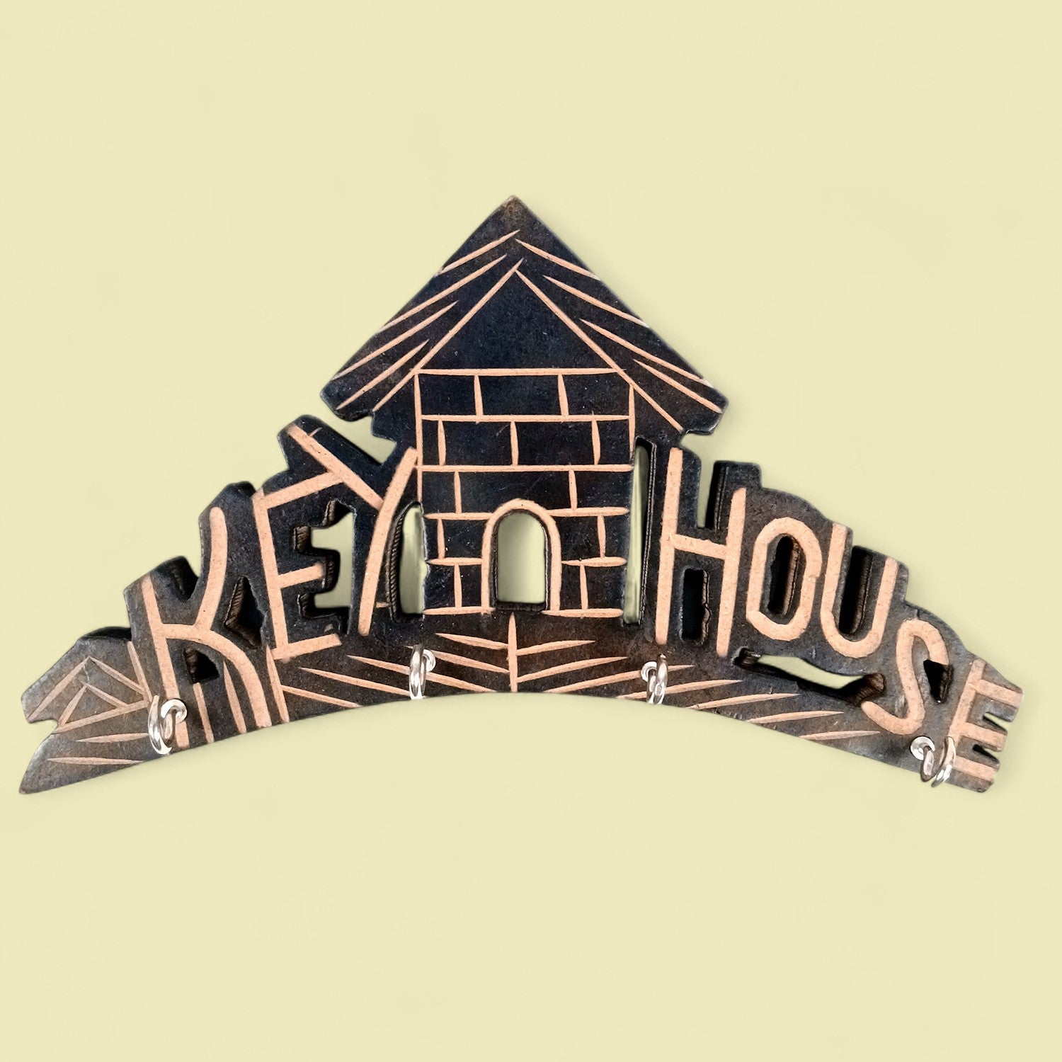 Key Hook Wall Decor | Key Holder Stand Key House Design| Key Hanger Organiser - For Home, Entrance, Office Decor & Gifts - 10 Inch (4 Hooks) - Apkamart