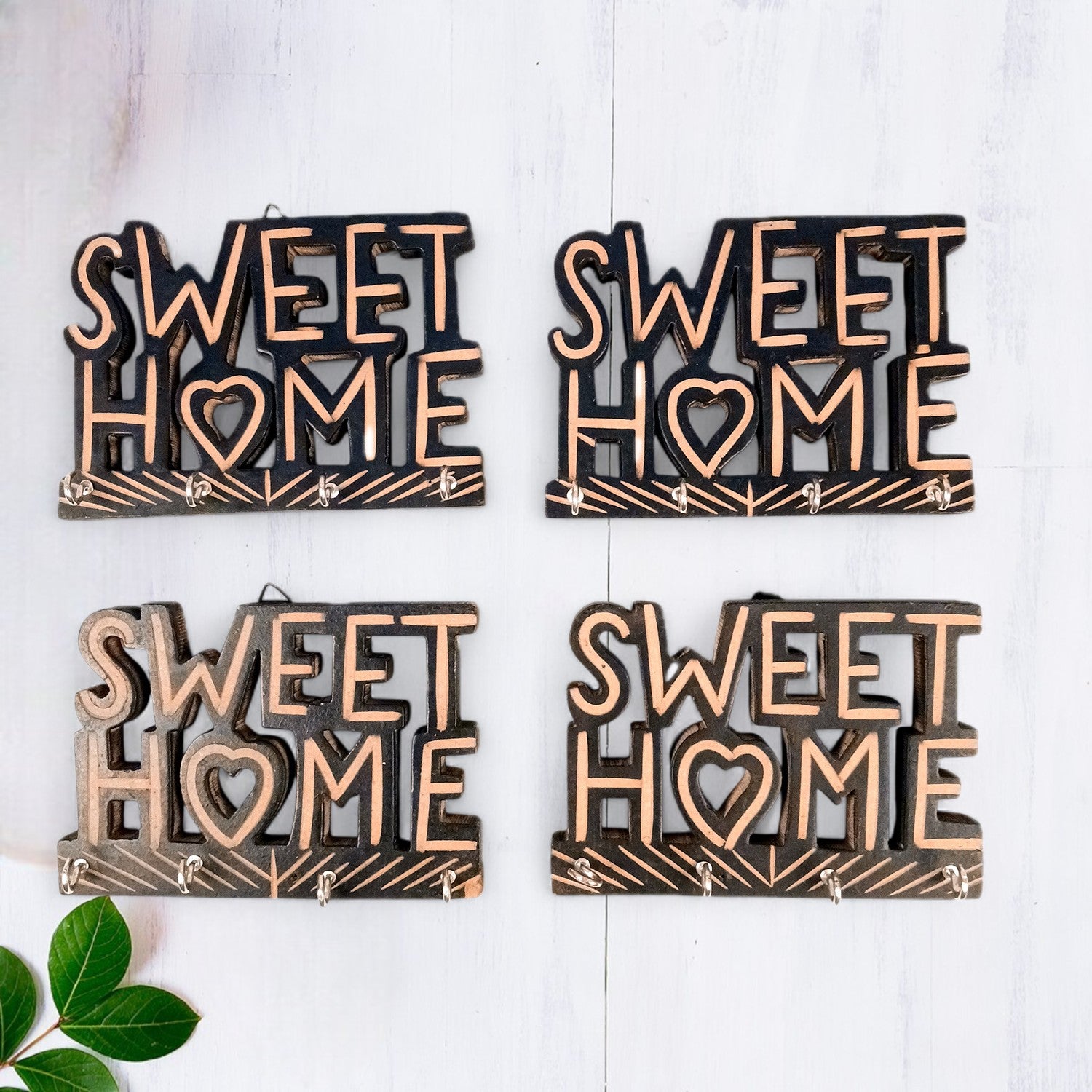 Key Holder Wall Hanging | Key Hook Stand Sweet Home Design | Keys Organizer - For Home, Entrance, Office Decor & Gifts - 7 Inch (16 Hooks) (Pack Of 4) - Apkamart