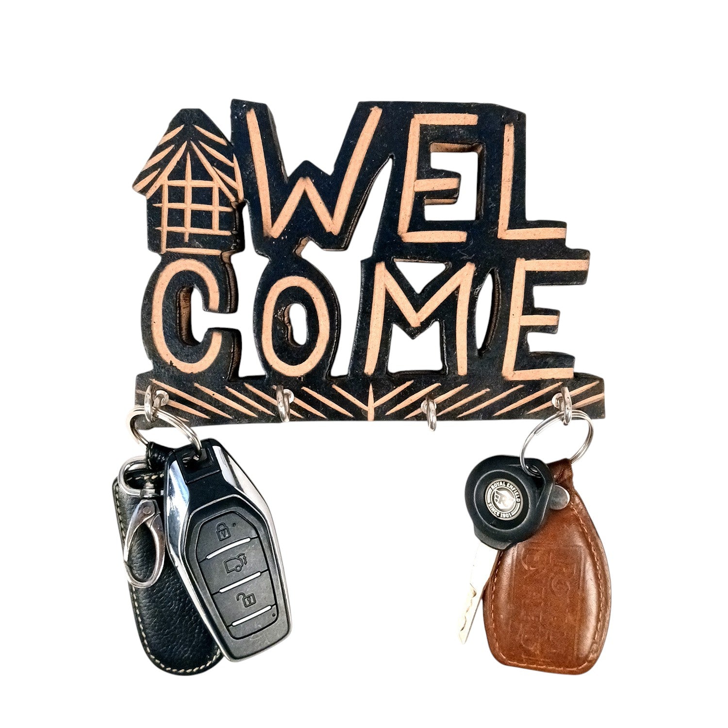 Key Holder Wall Hanging | Key Hook Stand Sweet Home & Welcome Design Combo| Keys Organizer - For Home, Entrance, Office Decor & Gifts - 7 Inch (8 Hooks) (Pack Of 2) - Apkamart
