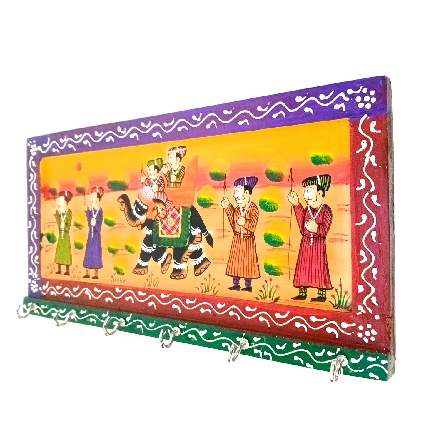 Key Holder Wall Hanging | Handpainted Key Hook Stand With 6 Hooks | Keys Organizer - For Home, Entrance, Office Decor & Gifts - 12 Inch (Wood, Multicolor) - Apkamart