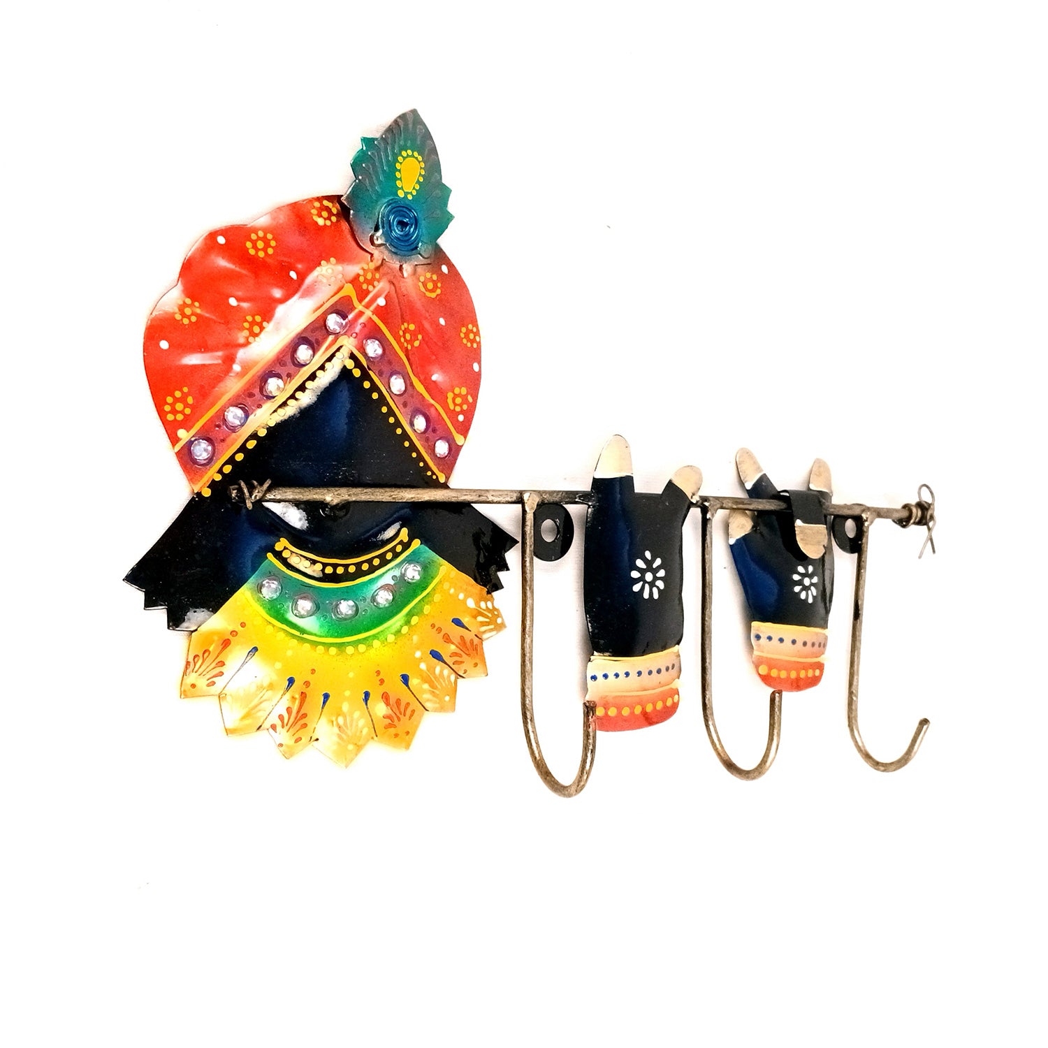 Key Holder Wall Hanging | Key Hook Hanger Stand - Krishna Design | Keys Organizer - for Home, Entrance, Office Decor - 11 Inch - Apkamart