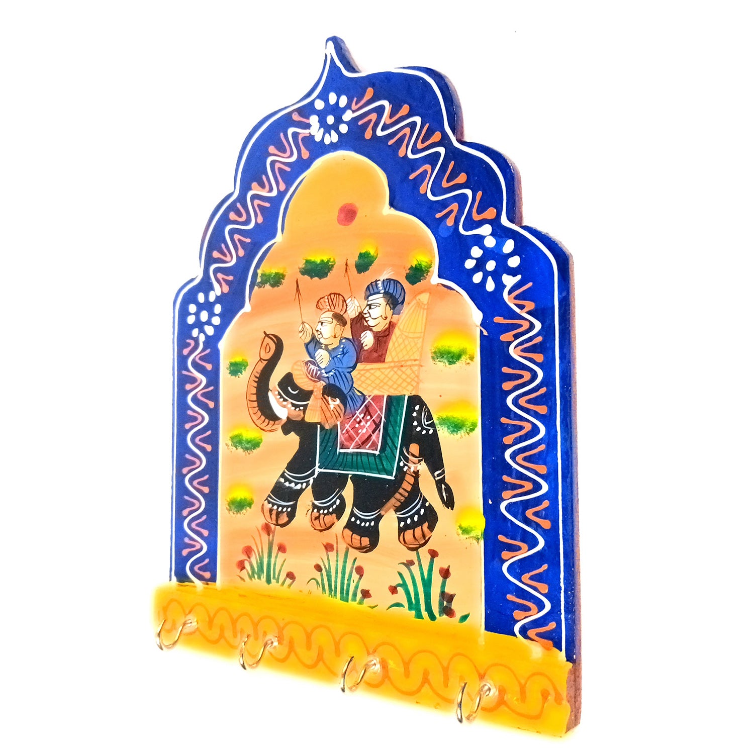 Key Holder Wall Hanging | Key Stand With 4 Hooks | Keys Organizer - For Home, Entrance, Office Decor & Gifts - 9 Inch (Wood, Blue) - Apkamart