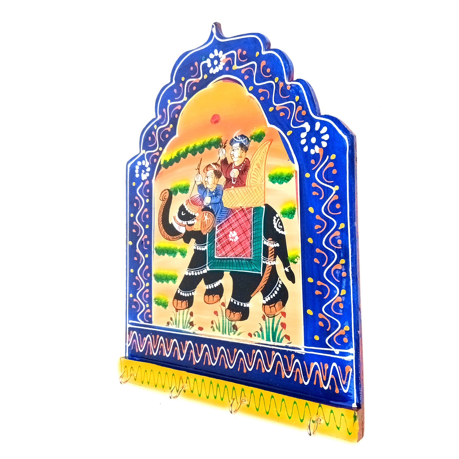 Key Hook Wall Decor | Handpainted Key Holder Stand With 4 Hooks | Key Organiser - For Home, Entrance, Office Decor & Gifts - 12 Inch (Pack of 2) - Apkamart