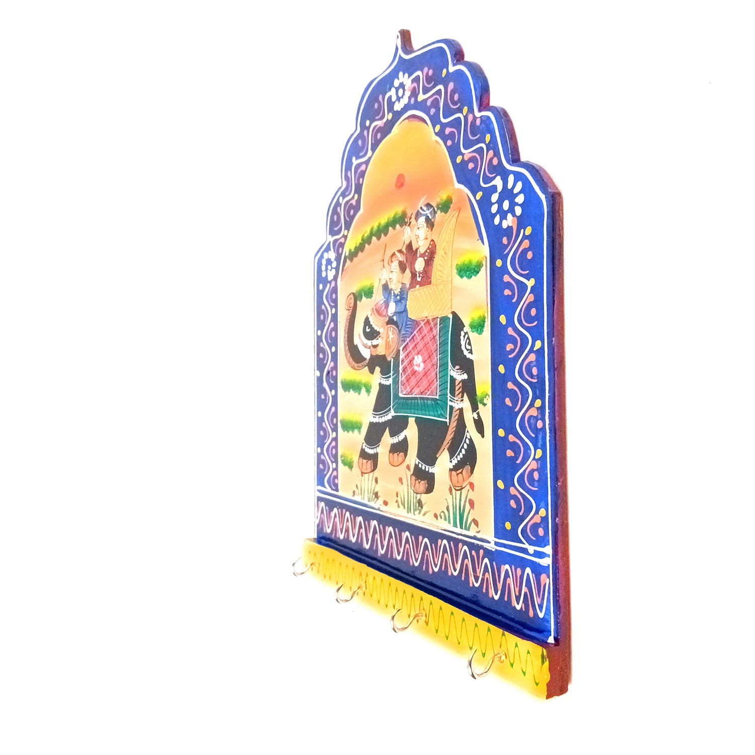 Key Hook Wall Decor | Handpainted Key Holder Stand With 4 Hooks | Key Organiser - For Home, Entrance, Office Decor & Gifts - 12 Inch (Pack of 2) - Apkamart