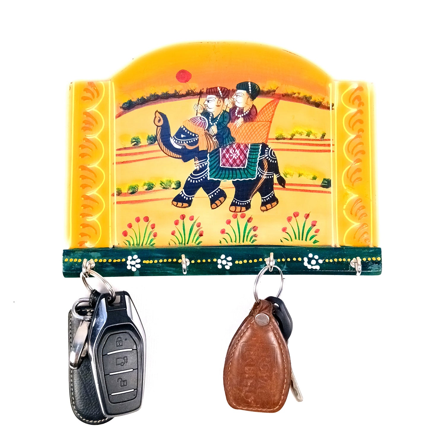 Key Holder Wall Hanging | Handpainted Key Hook Stand With _ Hooks | Keys Organizer - For Home, Entrance, Office Decor & Gifts - 9 Inch (Pack of 2) - Apkamart