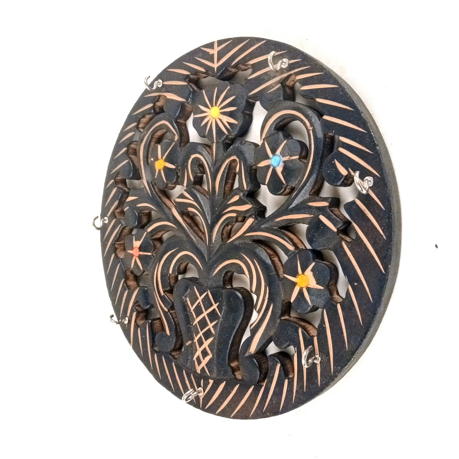 Wooden Key Holder | Wall Mounted Wooden Key Organizer for Home Entrance, Living Room & Office | Decorative Key Rack for Door & Wall Decor - 11 Inch (7 Hooks) - Apkamart