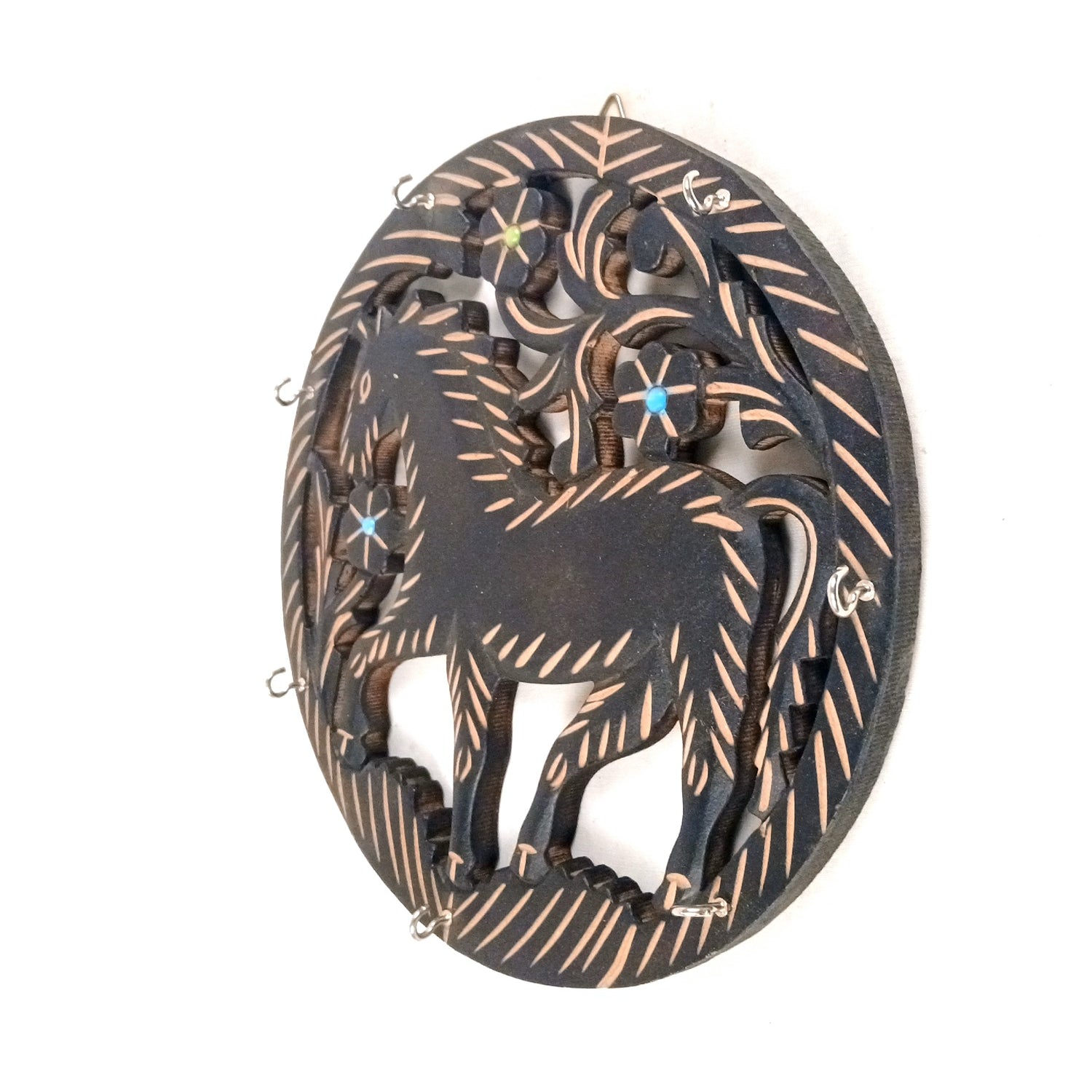 Wooden Key Holder | Wall Mounted Wooden Key Organizer for Home Entrance, Living Room & Office | Decorative Key Rack for Door & Wall Decor - 11 Inch (7 Hooks) - Apkamart