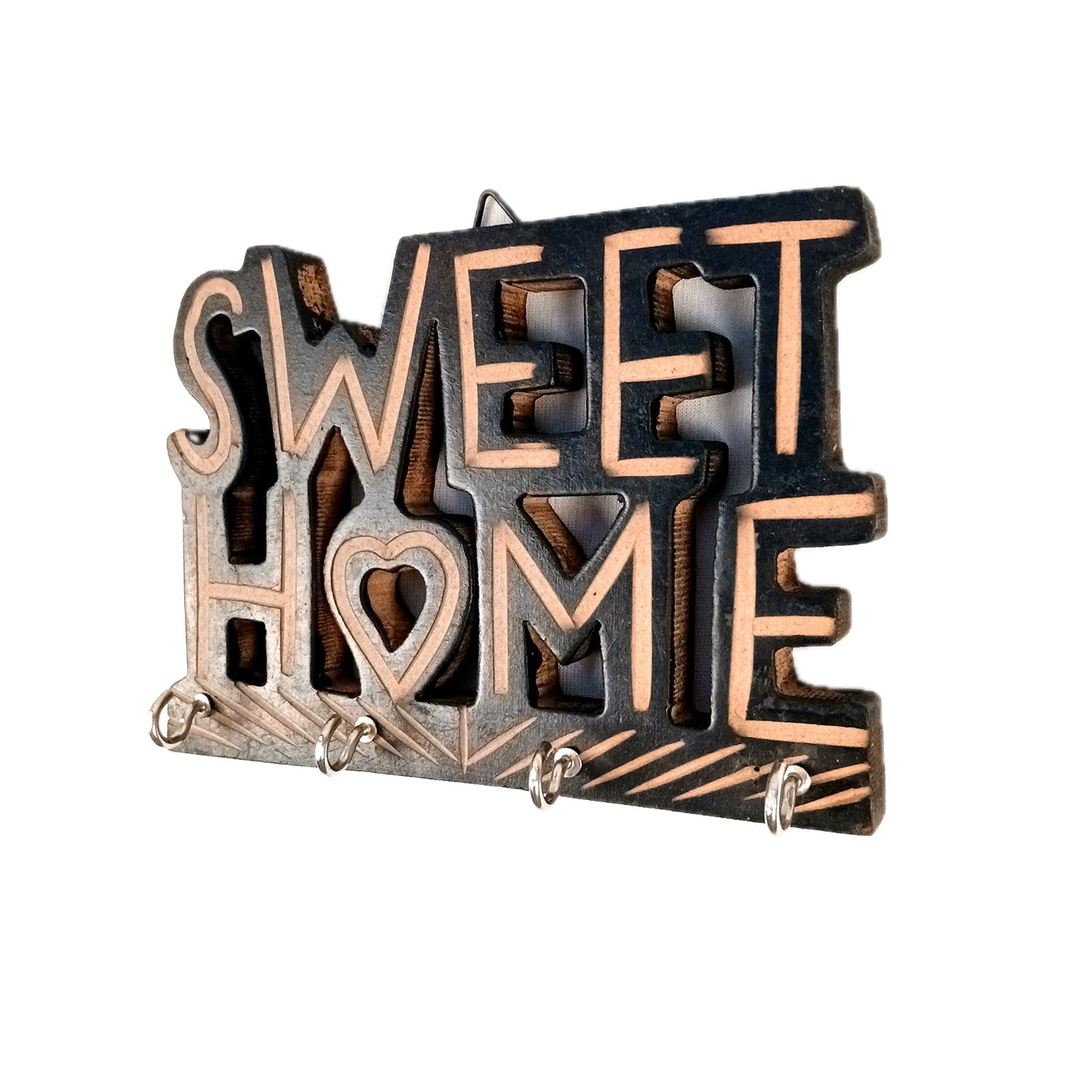 Key Holder Wall Hanging | Key Hook Stand Sweet Home Design | Keys Organizer - For Home, Entrance, Office Decor & Gifts - 7 Inch (16 Hooks) (Pack Of 4) - Apkamart