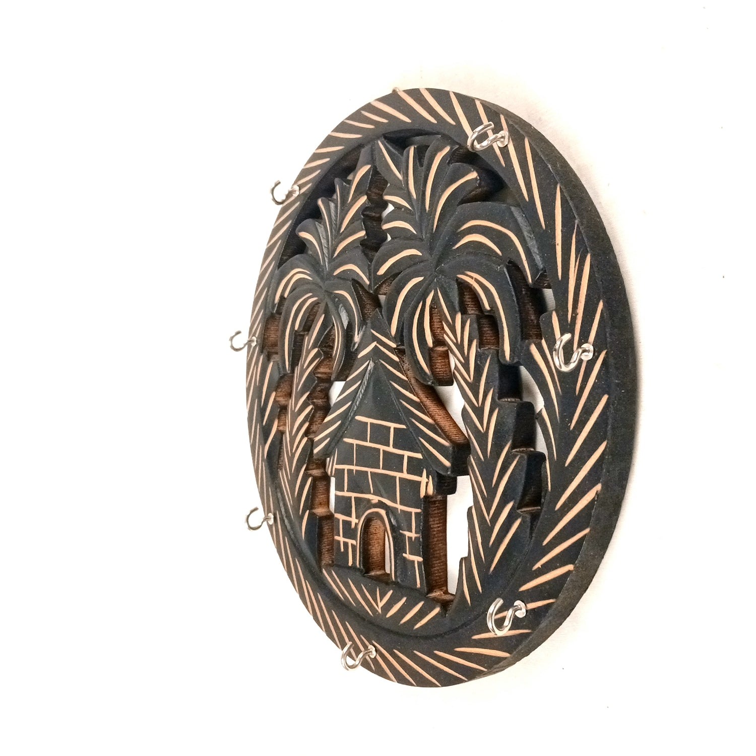 Wooden Key Holder | Wall Mounted Wooden Key Organizer for Home Entrance, Living Room & Office | Decorative Key Rack for Door & Wall Decor - 11 Inch (7 Hooks) - Apkamart