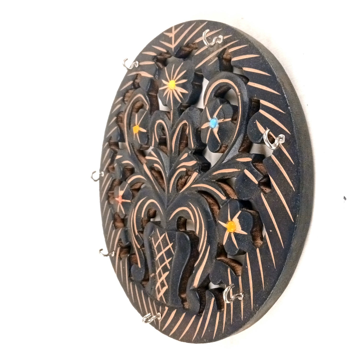 Wooden Key Holder | Wall Mounted Wooden Key Organizer for Home Entrance, Living Room & Office | Decorative Key Rack for Door & Wall Decor - 11 Inch (7 Hooks) - Apkamart