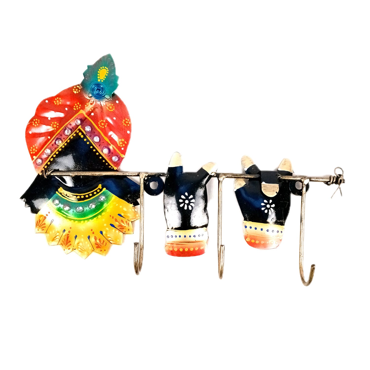 Key Holder Wall Hanging | Key Hook Hanger Stand - Krishna Design | Keys Organizer - for Home, Entrance, Office Decor - 11 Inch - Apkamart