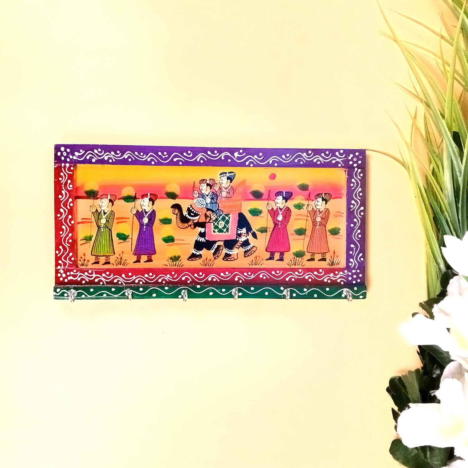 Key Holder Wall Hanging | Handpainted Key Hook Stand With 6 Hooks | Keys Organizer - For Home, Entrance, Office Decor & Gifts - 12 Inch (Wood, Multicolor) - Apkamart