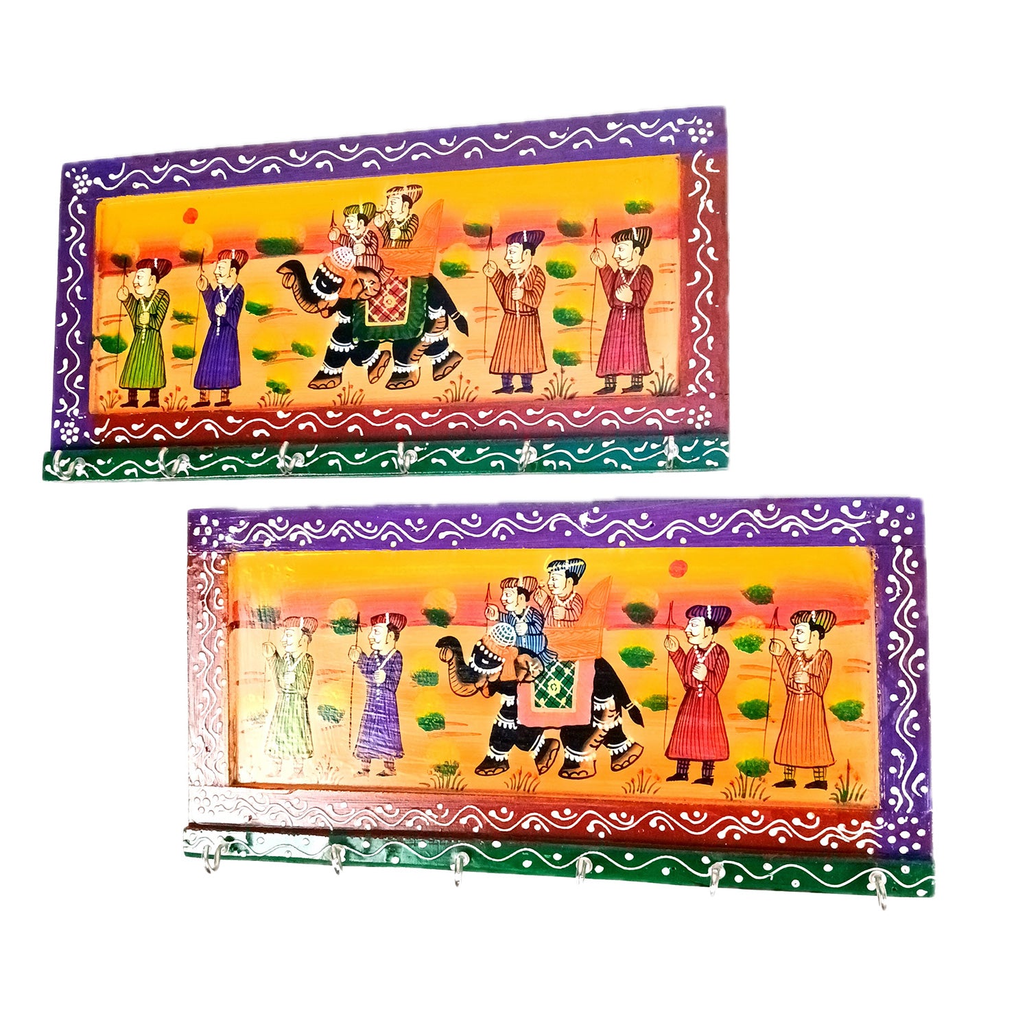 Key Holder Wall Hanging | Handpainted Key Hook Stand With 6 Hooks | Keys Organizer - For Home, Entrance, Office Decor & Gifts - 12 Inch (Pack of 2) - Apkamart