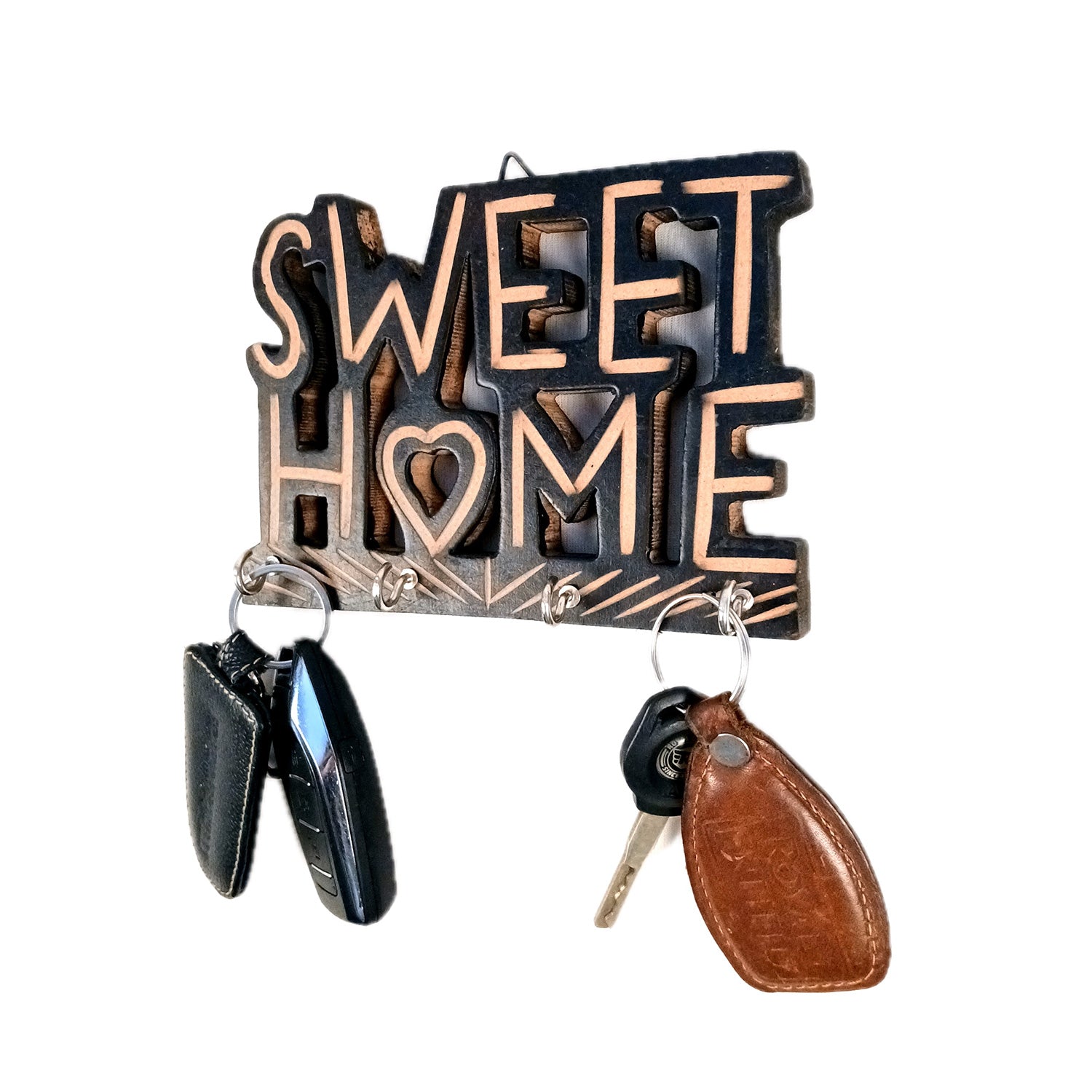 Key Holder Wall Hanging | Key Hook Stand Sweet Home Design | Keys Organizer - For Home, Entrance, Office Decor & Gifts - 7 Inch (16 Hooks) (Pack Of 4) - Apkamart