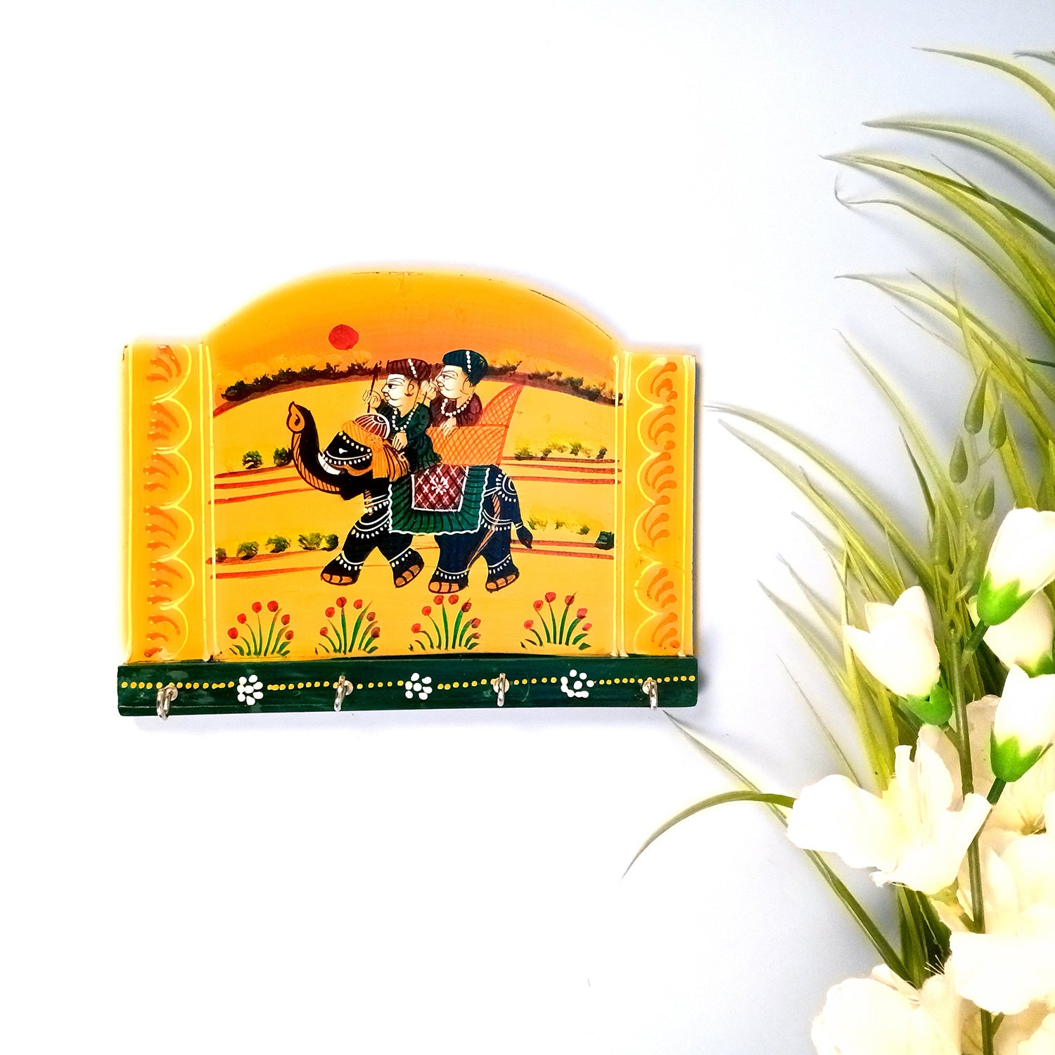 Key Holder Wall Hanging | Handpainted Key Hook Stand With _ Hooks | Keys Organizer - For Home, Entrance, Office Decor & Gifts - 9 Inch (Pack of 2) - Apkamart