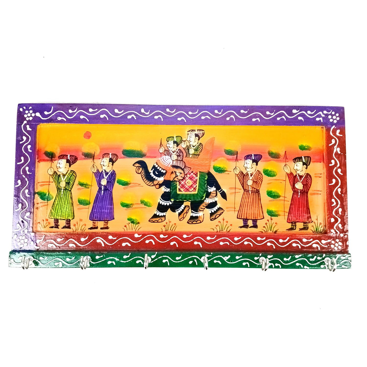 Key Holder Wall Hanging | Handpainted Key Hook Stand With 6 Hooks | Keys Organizer - For Home, Entrance, Office Decor & Gifts - 12 Inch (Wood, Multicolor) - Apkamart