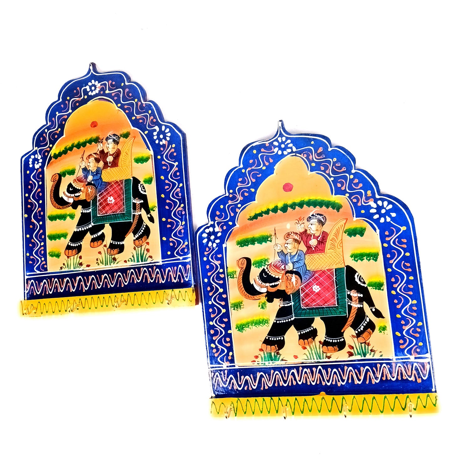 Key Hook Wall Decor | Handpainted Key Holder Stand With 4 Hooks | Key Organiser - For Home, Entrance, Office Decor & Gifts - 12 Inch (Pack of 2) - Apkamart