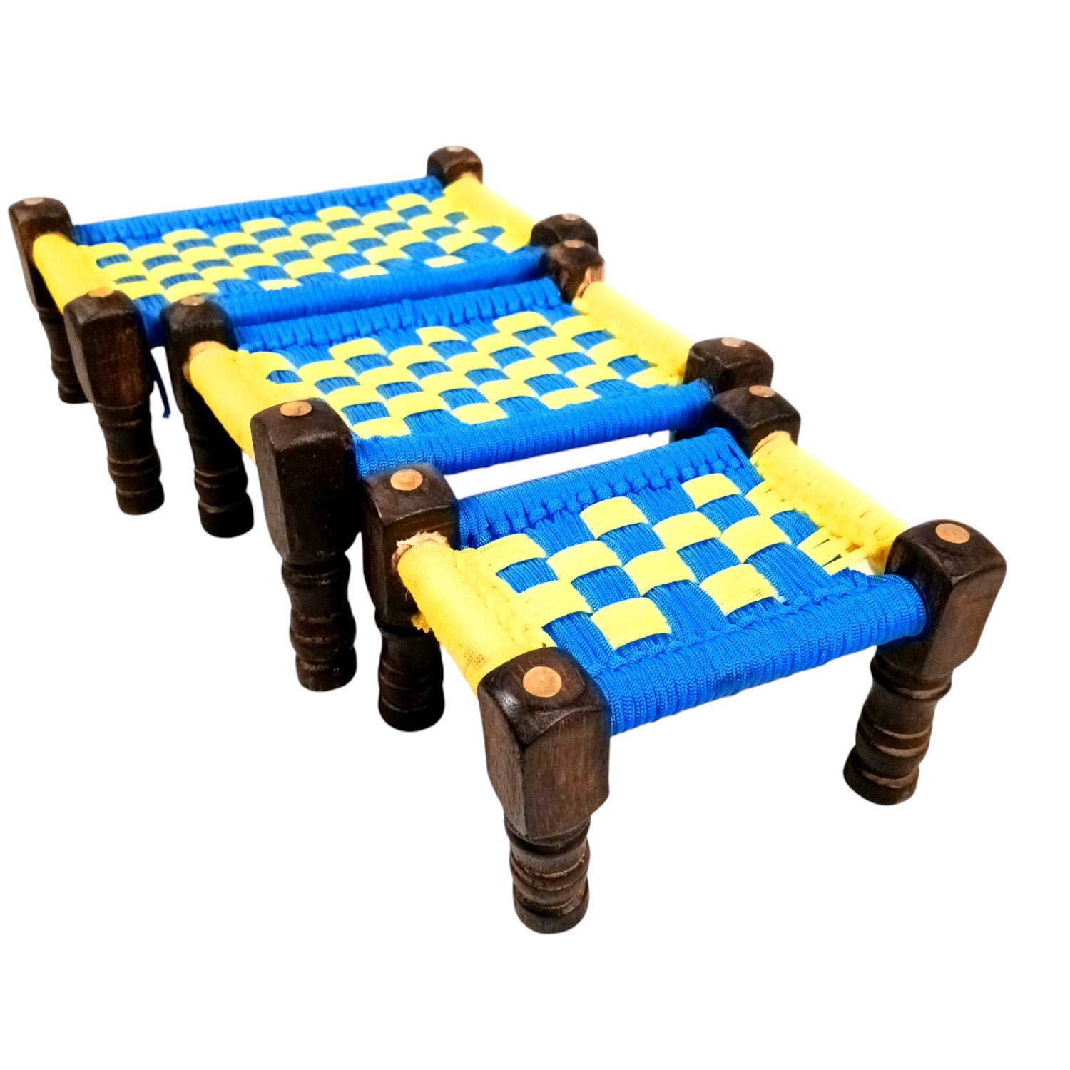 Charpai Khaat Bed Miniature | Wood & Jute Small Chaarpai Khat Cot - for Ladoo Gopal Ji, Home Decor, For keeping God Showpieces | Kids Toys Gift - 10 Inch (Pack of 3) - Apkamart